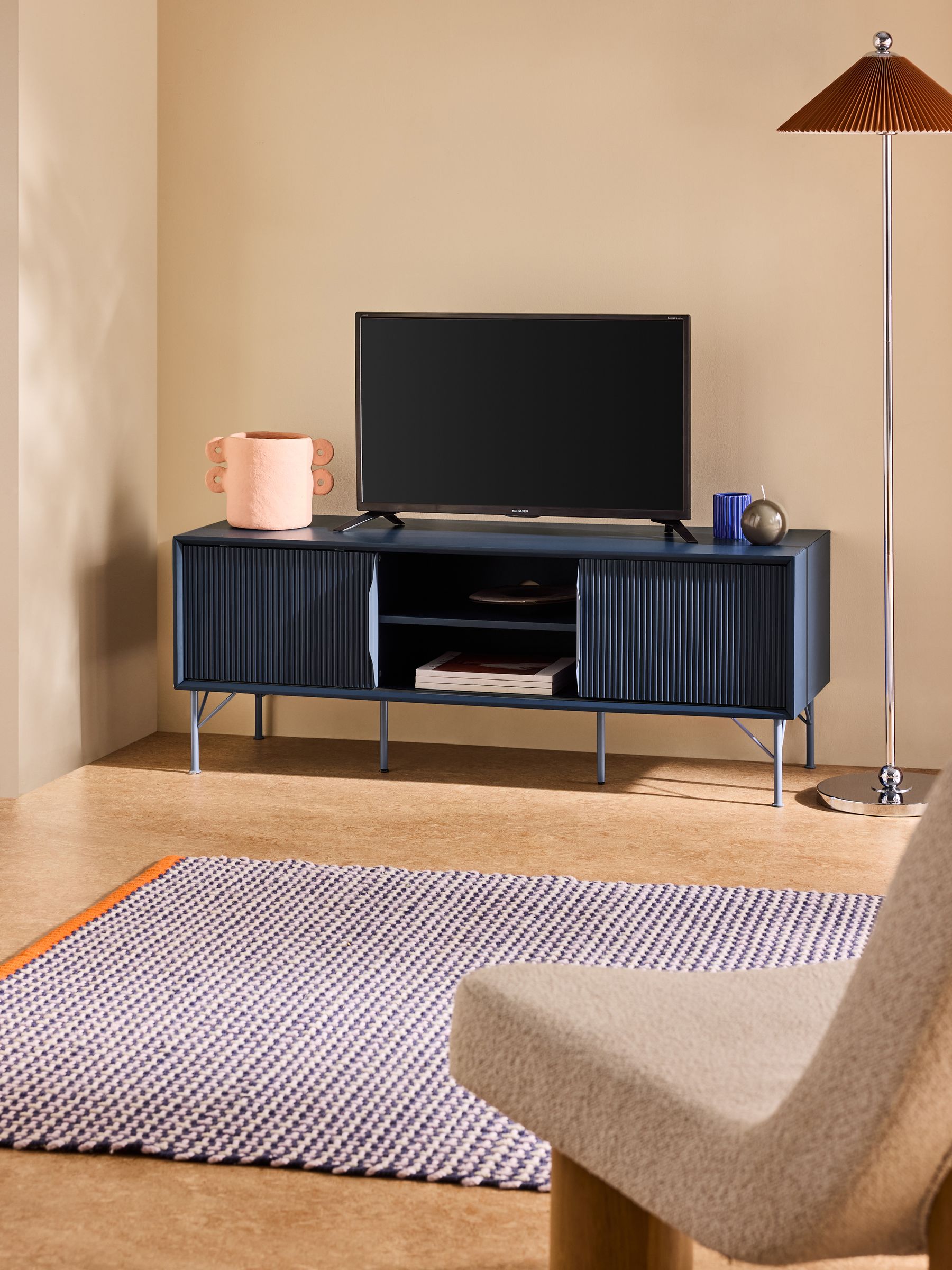 Elian Painted Up to 50 Inch Sliding Door TV Unit in Navy Blue