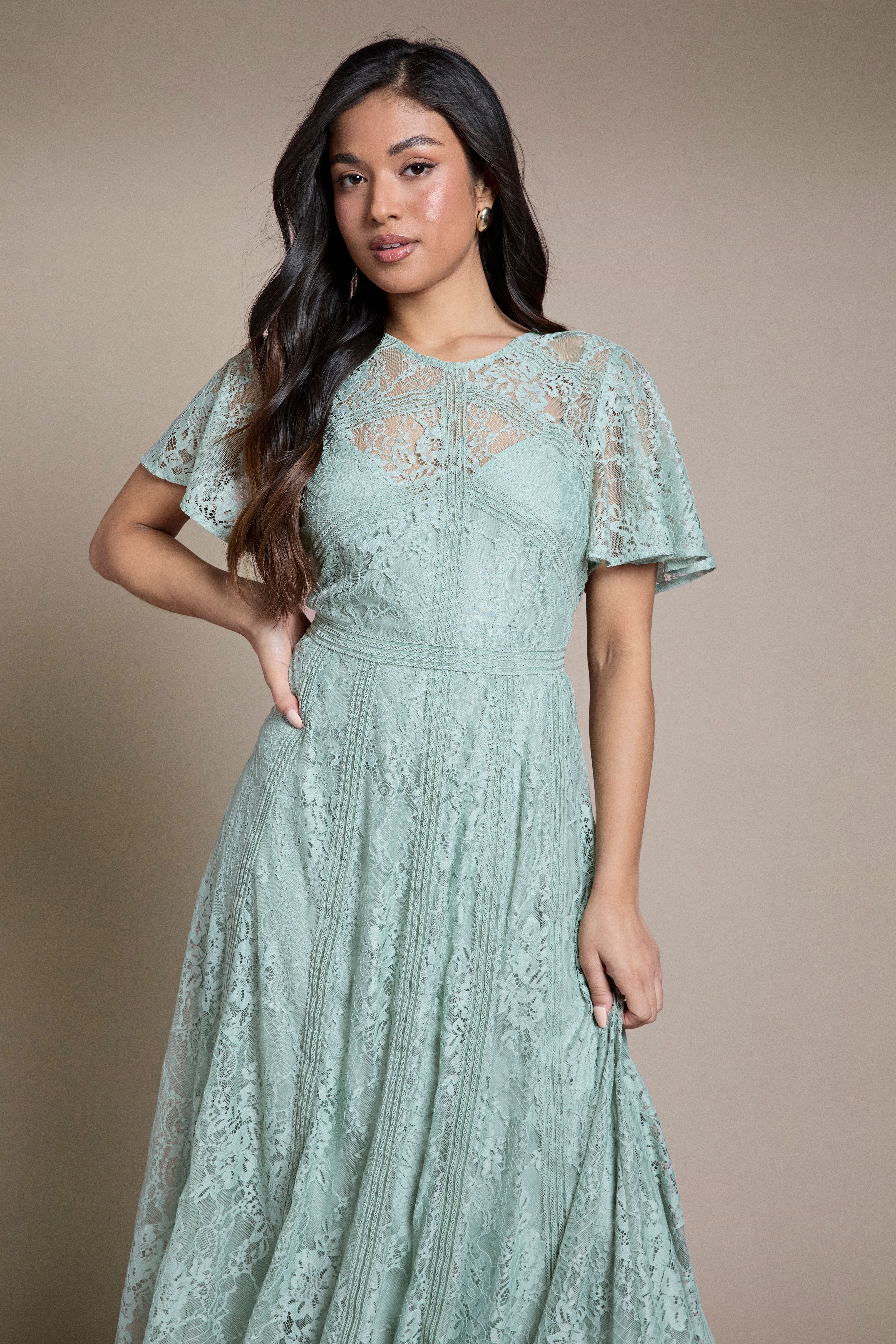 Oasis Petite Angel Sleeve Lace Bridesmaid Dress