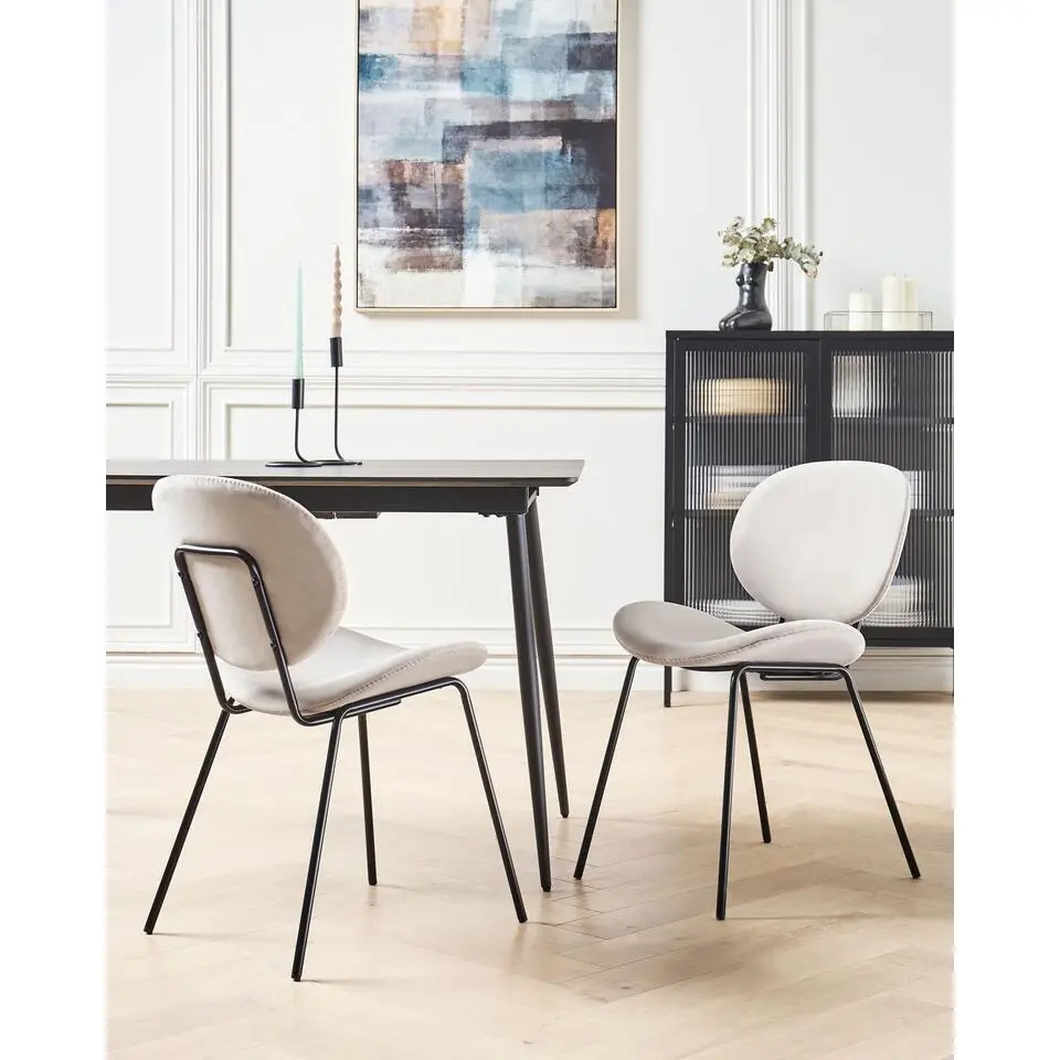 LUANA - Eetkamerstoel set van 2 - Beige - Fluweel