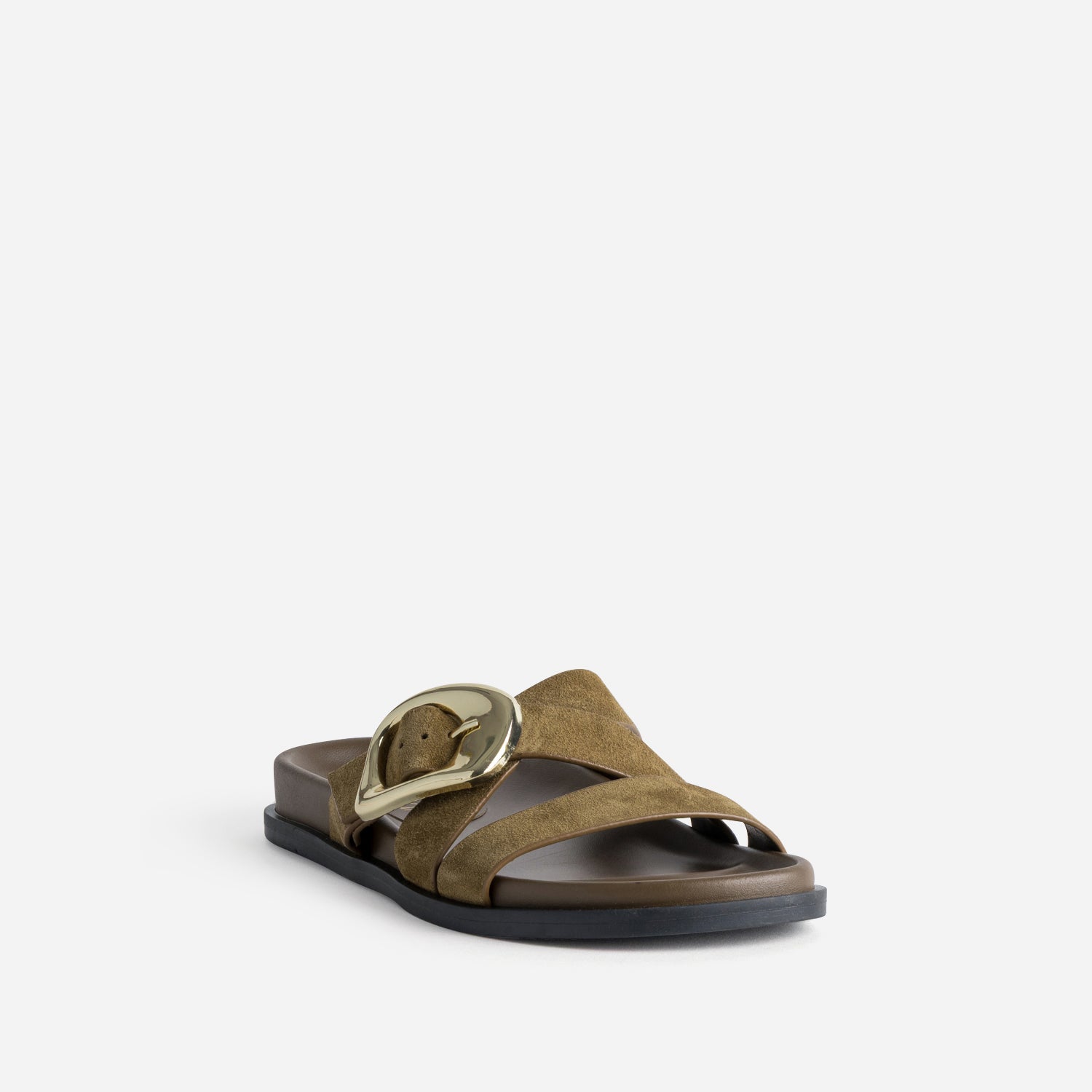 Mule anatomique kaki cuir velours