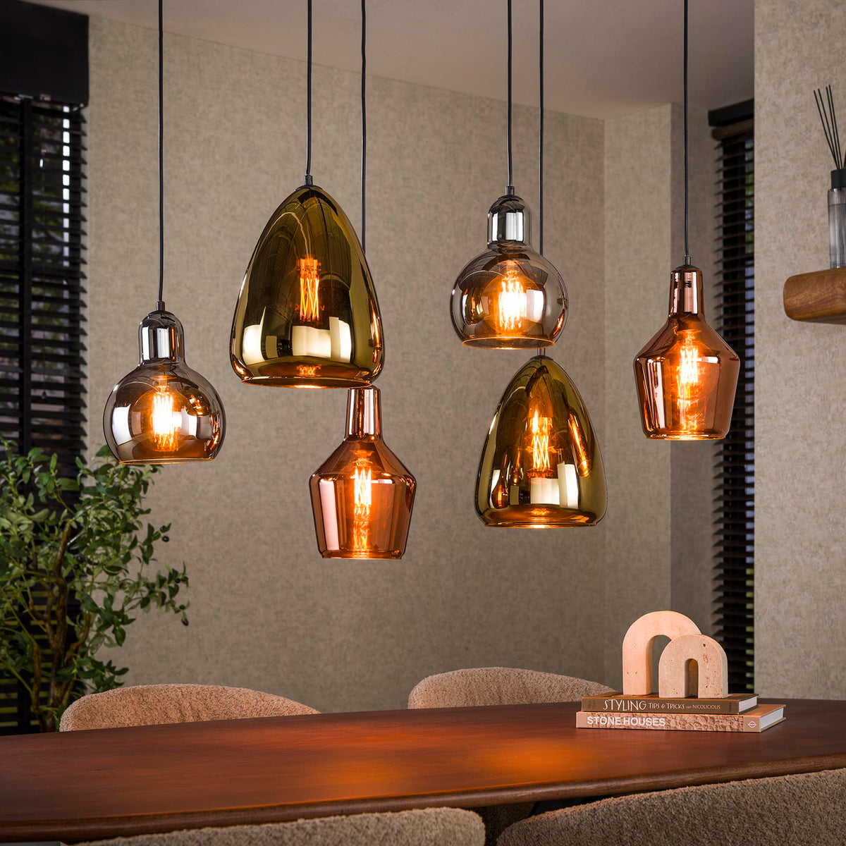 Giga Meubel Hanglamp Driekleur Mix - Multicolor - 6-Lichts - 150x95x40cm