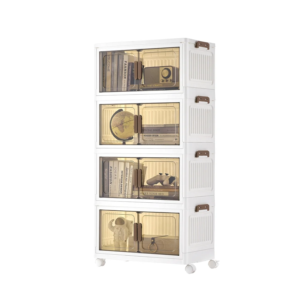 Boîte de rangement empilable avec portes magnétiques et roulettes