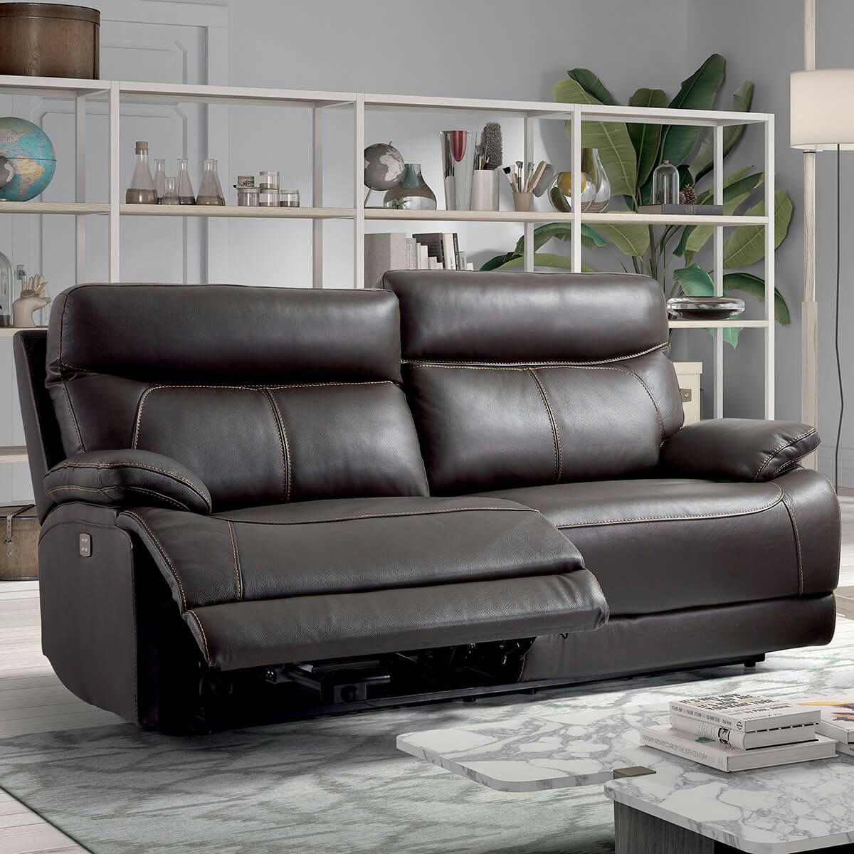 CORDOUE - Canapé  relax electrique 3 places cuir marron