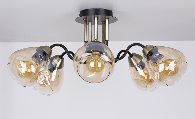 Lampa sufitowa czarno-złota UNICA 5xE27x40W wym: 26x64x64 cm Candellux