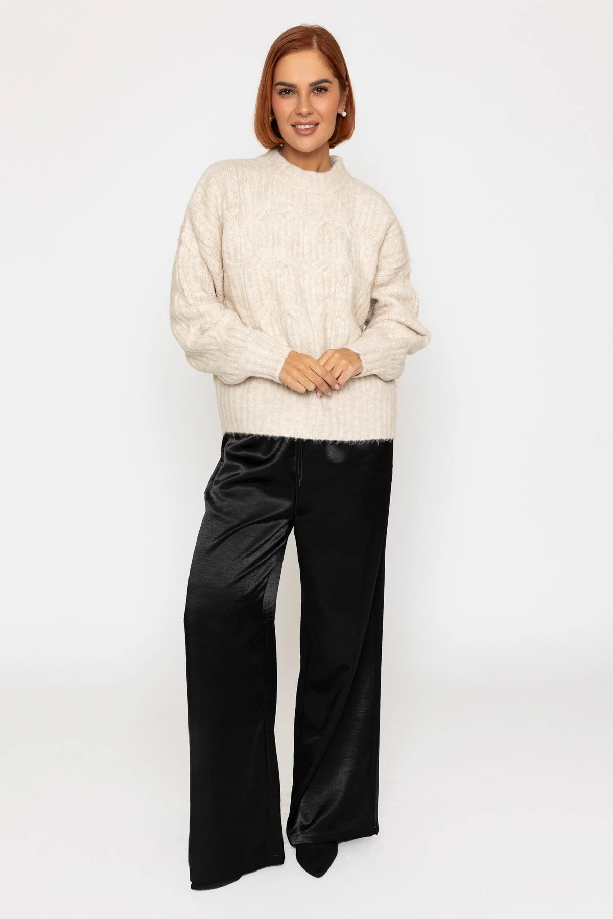 Cream Soft-Touch Cable Knit Crew Jumper