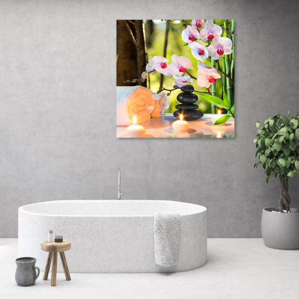 Feeby Obraz na płótnie, Spa świece i kwiaty orchidei 30x30