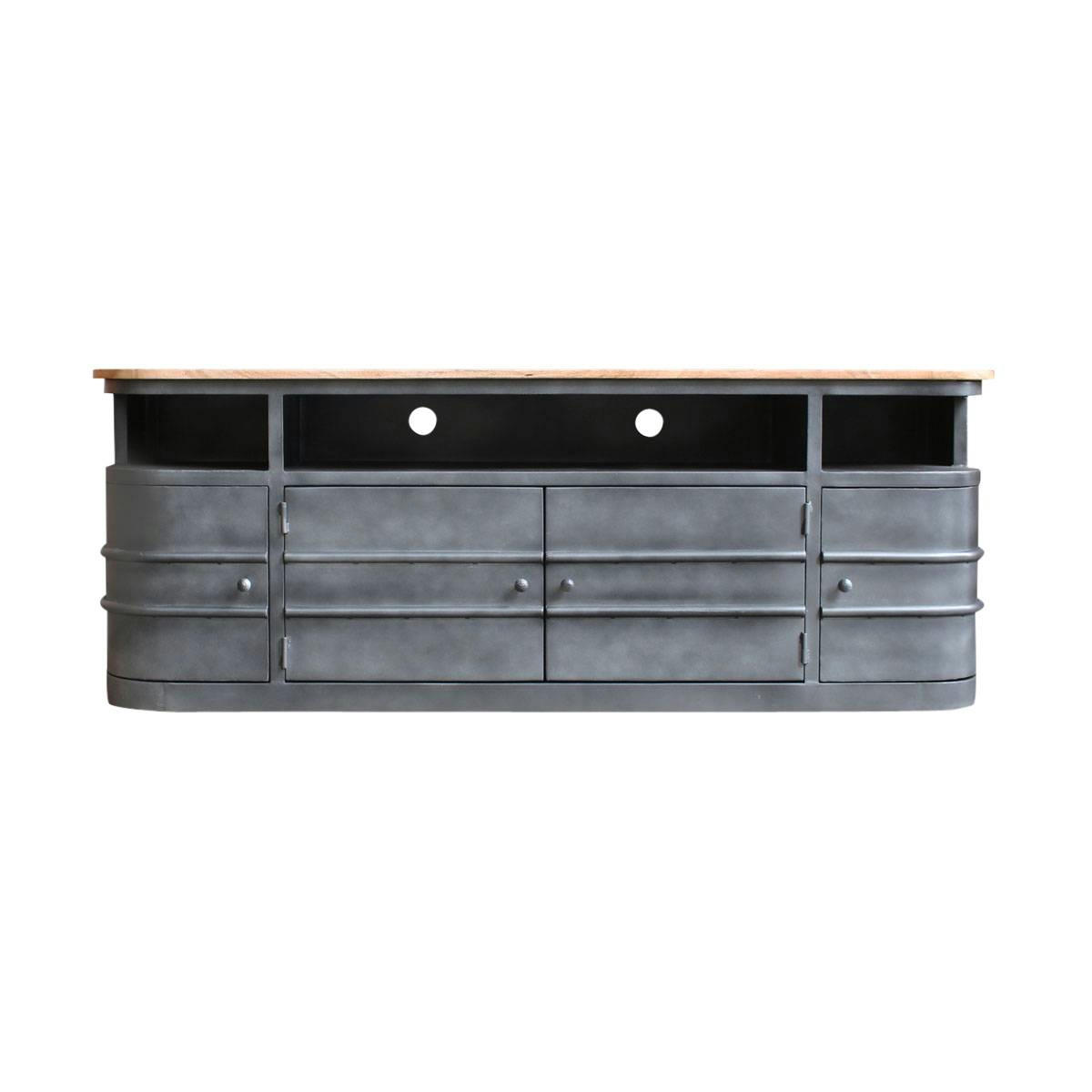 LOCKER - Meuble TV en métal gris 160 cm
