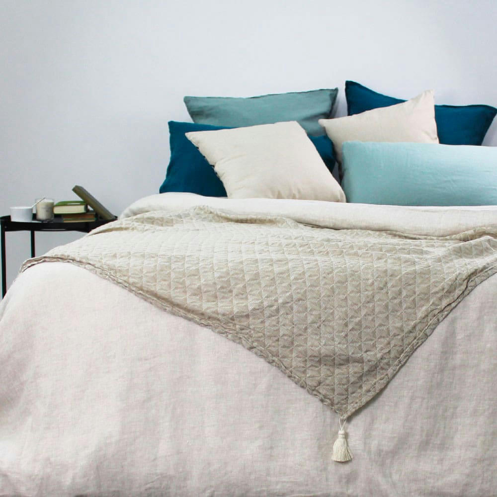 DELTA NATUREL - Plaid  métis lin & coton beige 155X130