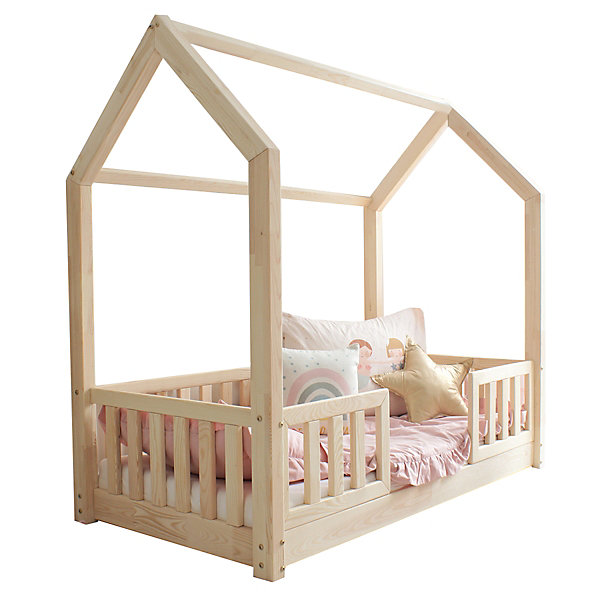 Lit cabane 90x190 barrières et sommier inclus pieds 1 cm Daisy Bois
