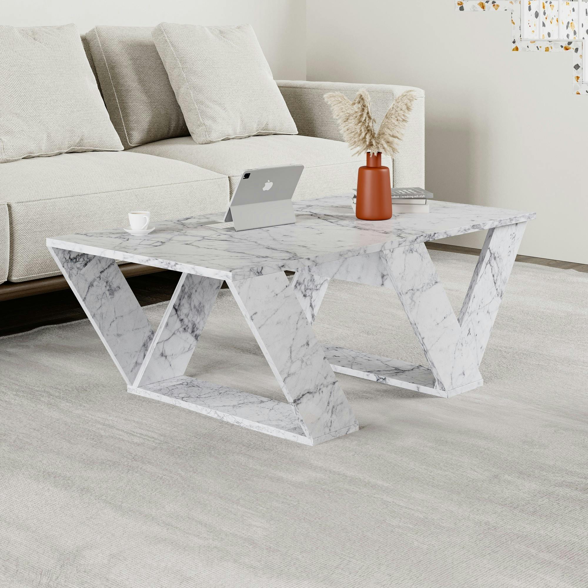 Table basse design effet marbre - pieds en W MARFA