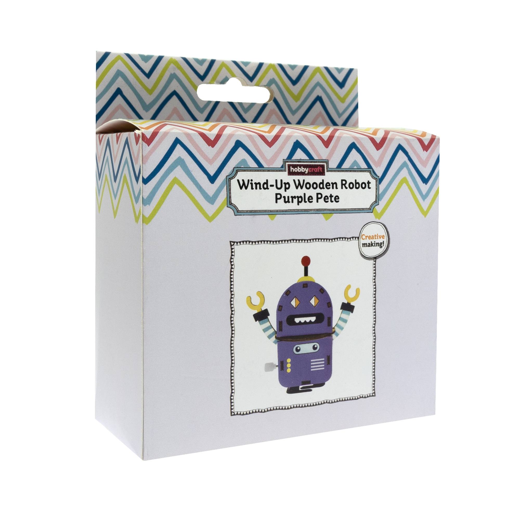 Wind-Up Wooden Robot Purple Pete