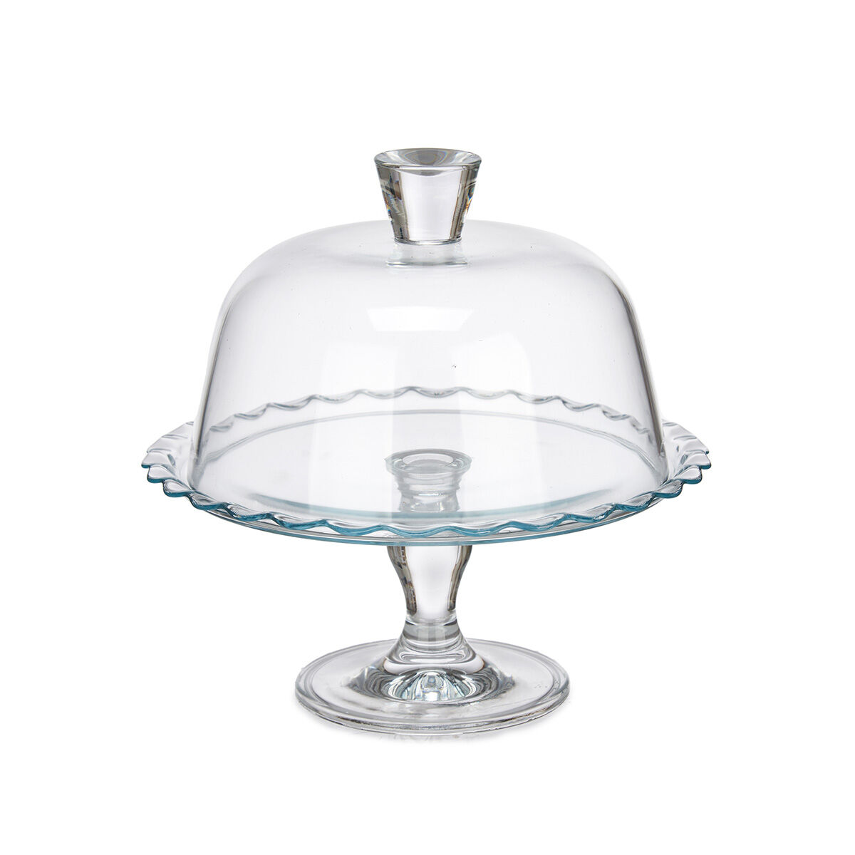 Prato para bolo em vidro com pe e campanula 26cm