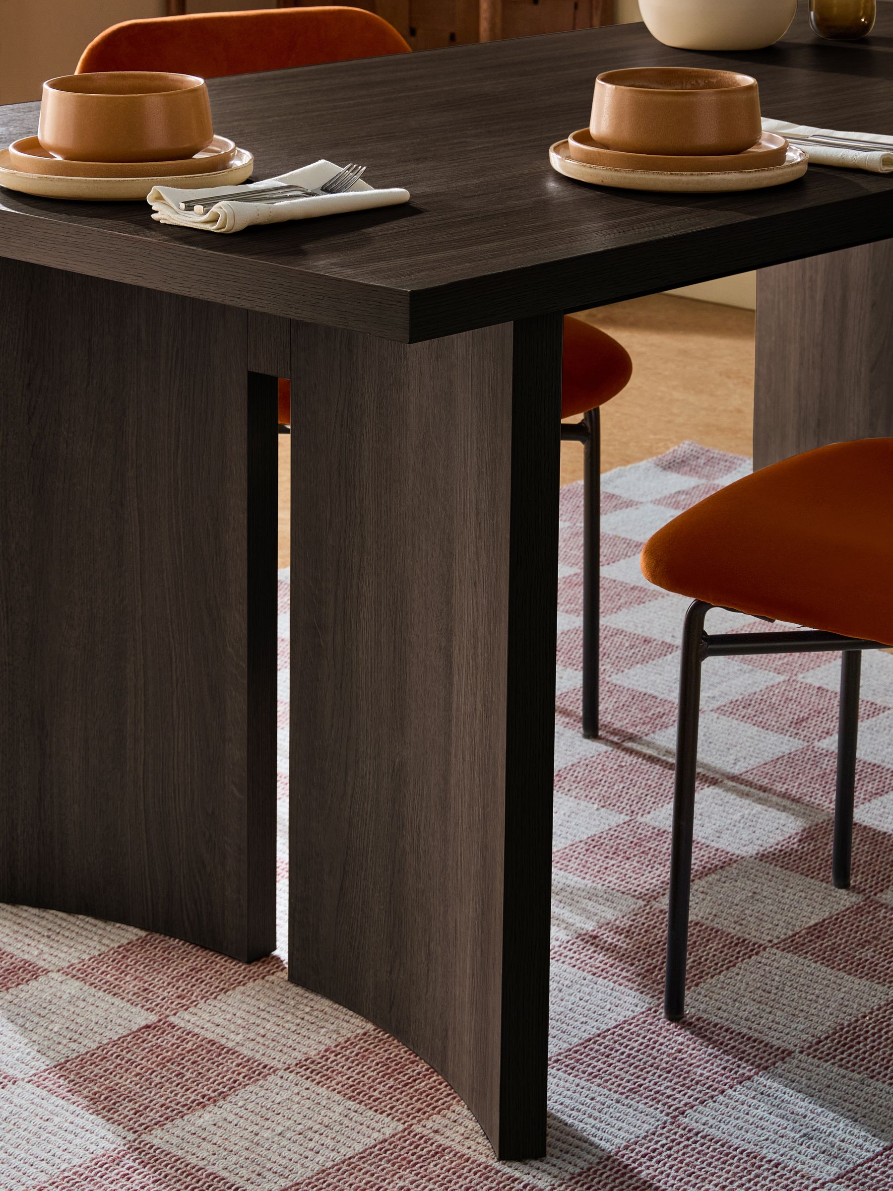 Kain 6 Seater Fixed Dining Table in Dark Wood Effect