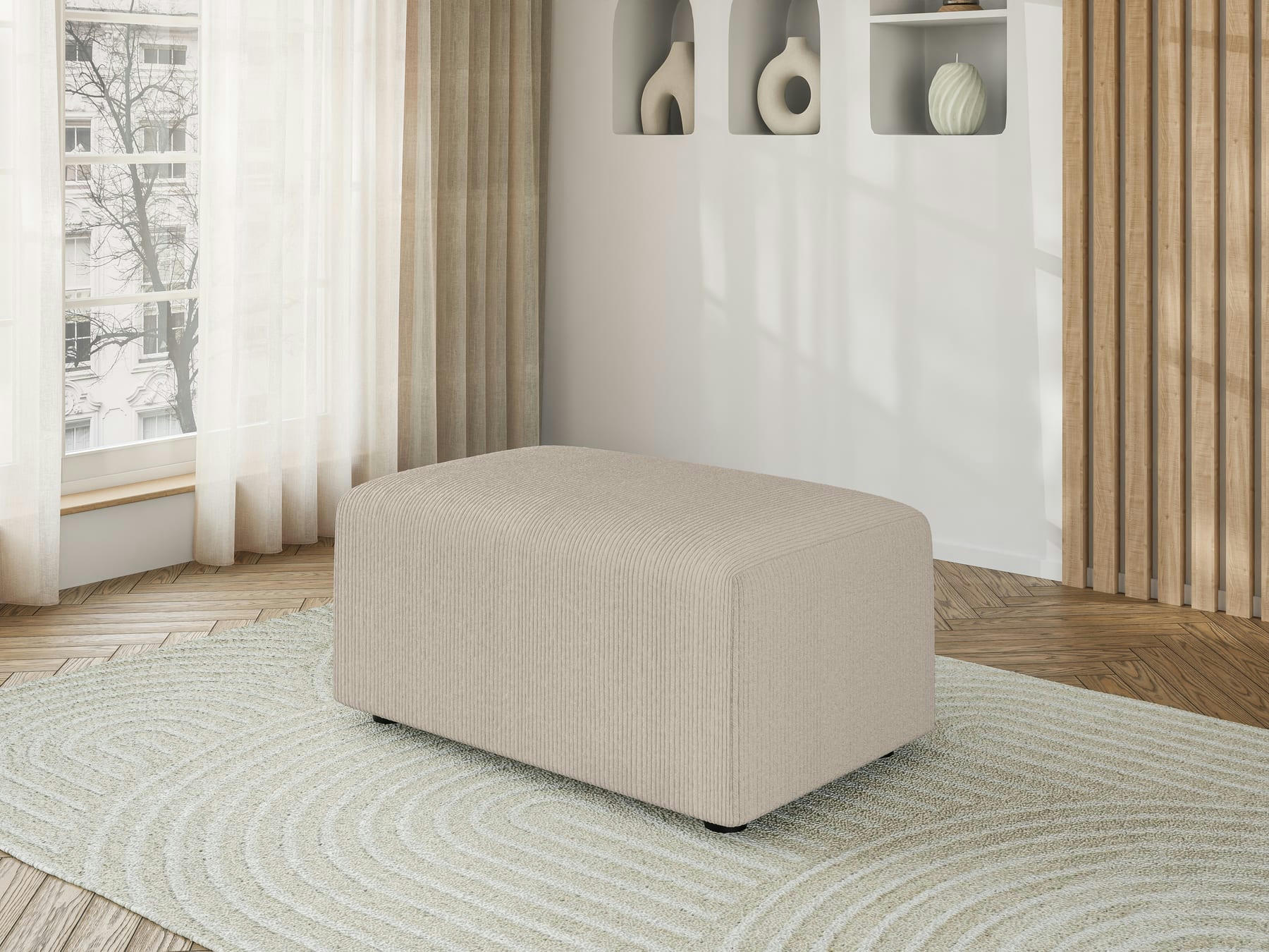 LEO - Pouf carré en velours côtelé   grège