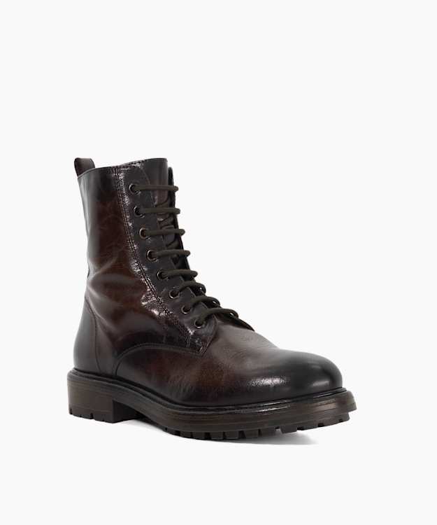 Patley Dark Brown - Leather Chunky Lace Up Boots