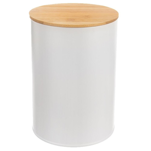 Pojemnik na żywność metalowy biały z bambusową pokrywką WHITELINE 800 ml