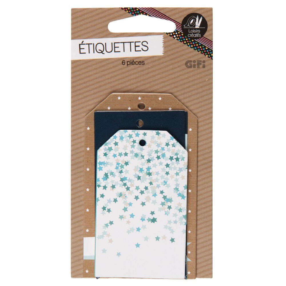 étiquette cadeau décor bleu x6