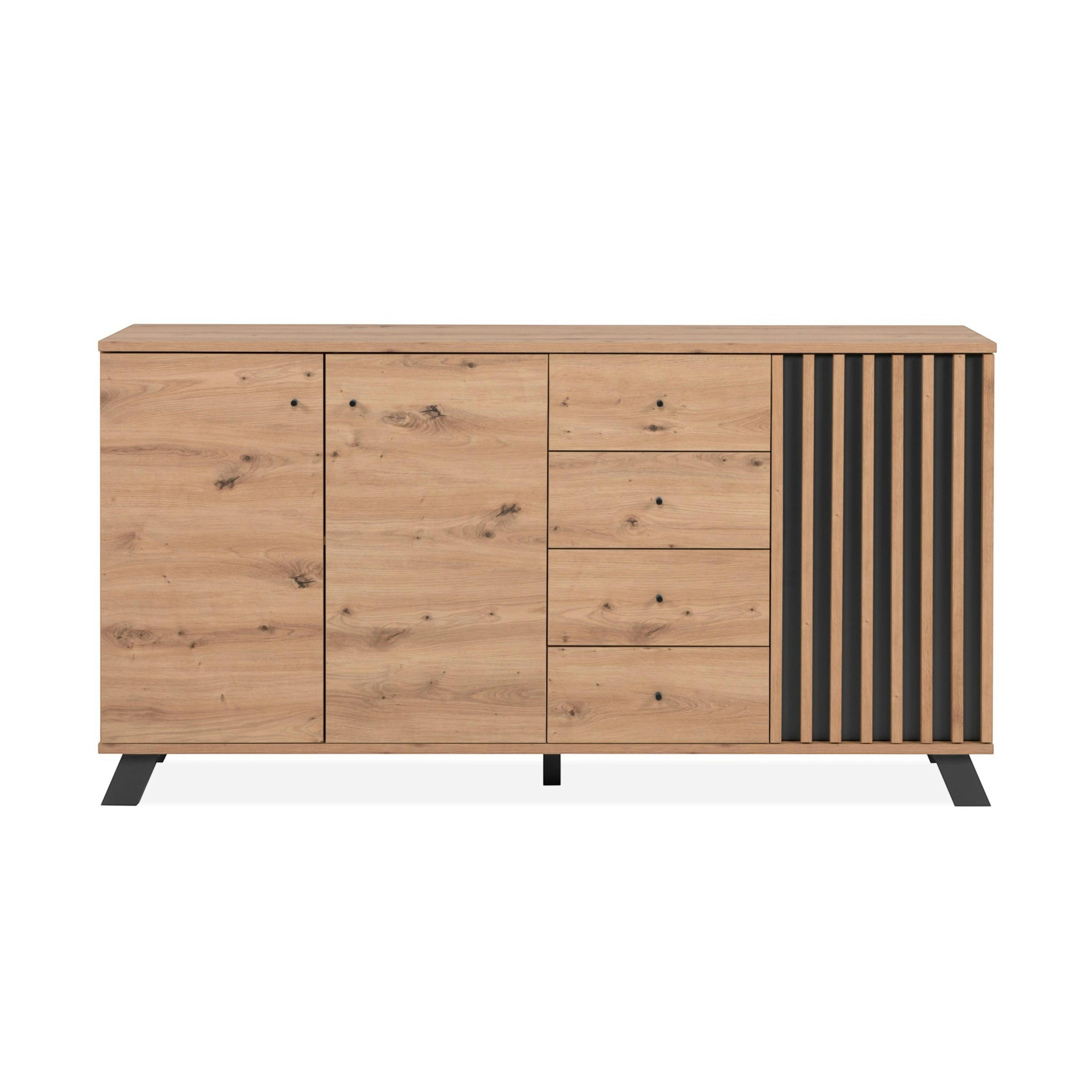 Buffet long moderne 1 porte noire rainurée 160 cm ALVA