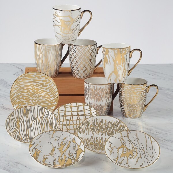 Certified International Matrix Gold Plated 6" Luncheon/Canape Plates, Set of 6 Assorted Designs - 6-inch