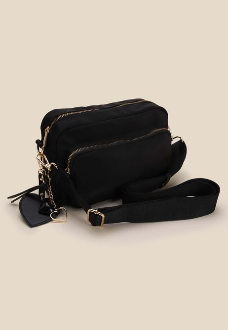 Womens Black Charm Detail Nylon Camera Bag