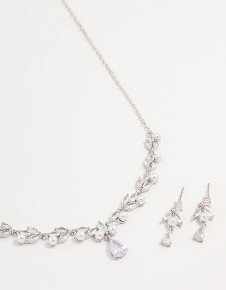Silver Cubic Zirconia & Pearl Jewellery Set