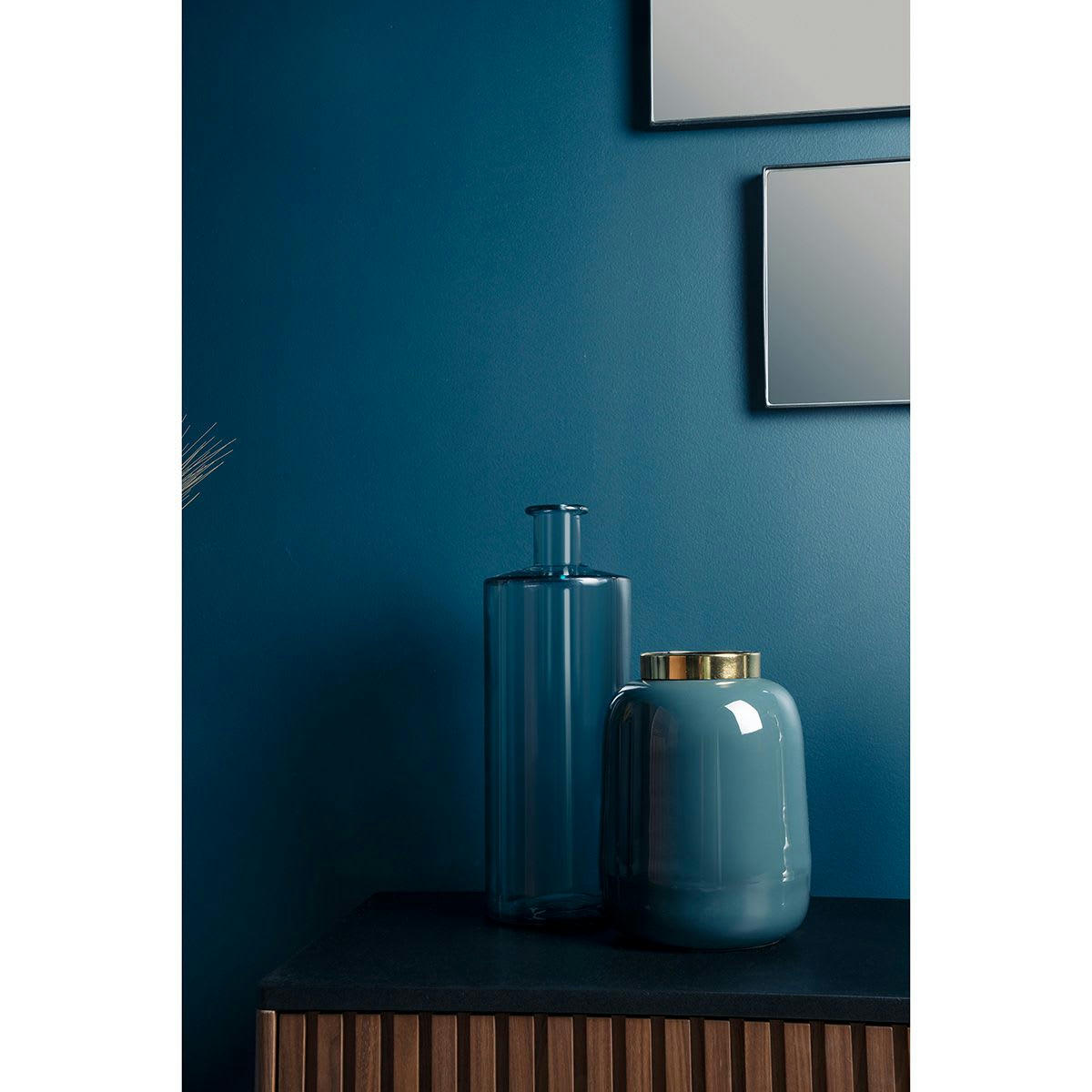 OLIA - Vase art déco moderne chic métal gris bleu détail laiton antique