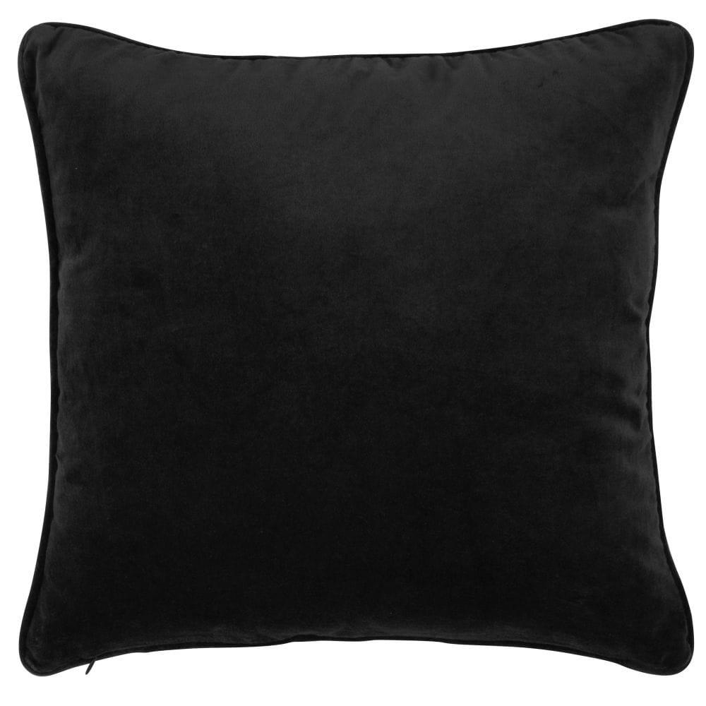 LINDERO - Coussin en velours de coton noir feuille de palme dorée brodée 45x45