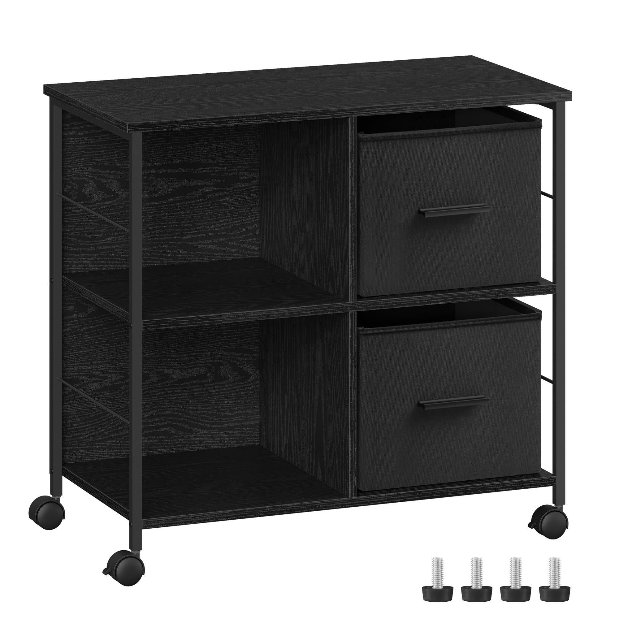 - Caisson de bureau 2 paniers en tissu effet bois noir