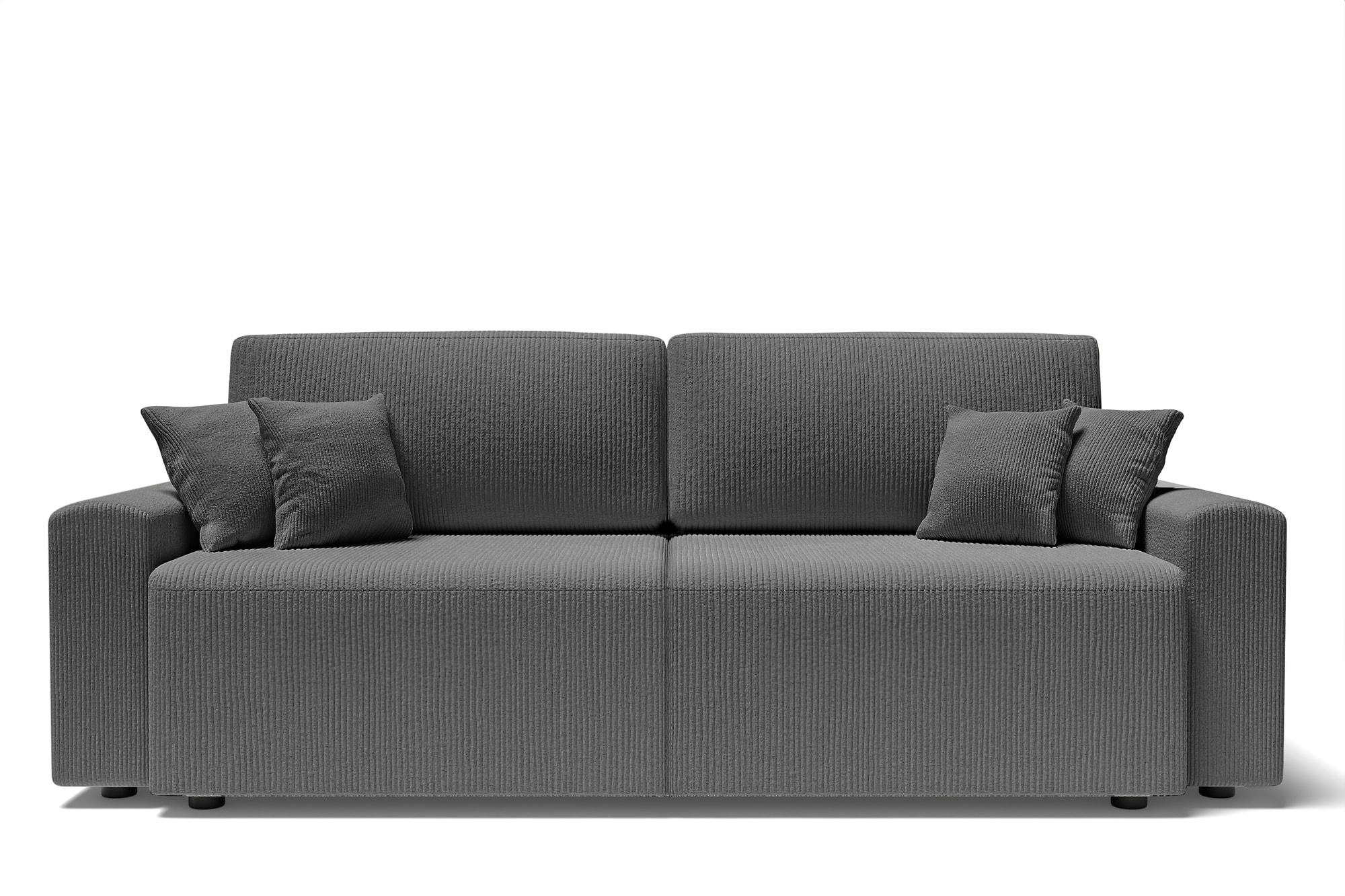 MILO - Canapé droit convertible en velours côtelé 3 places gris souris