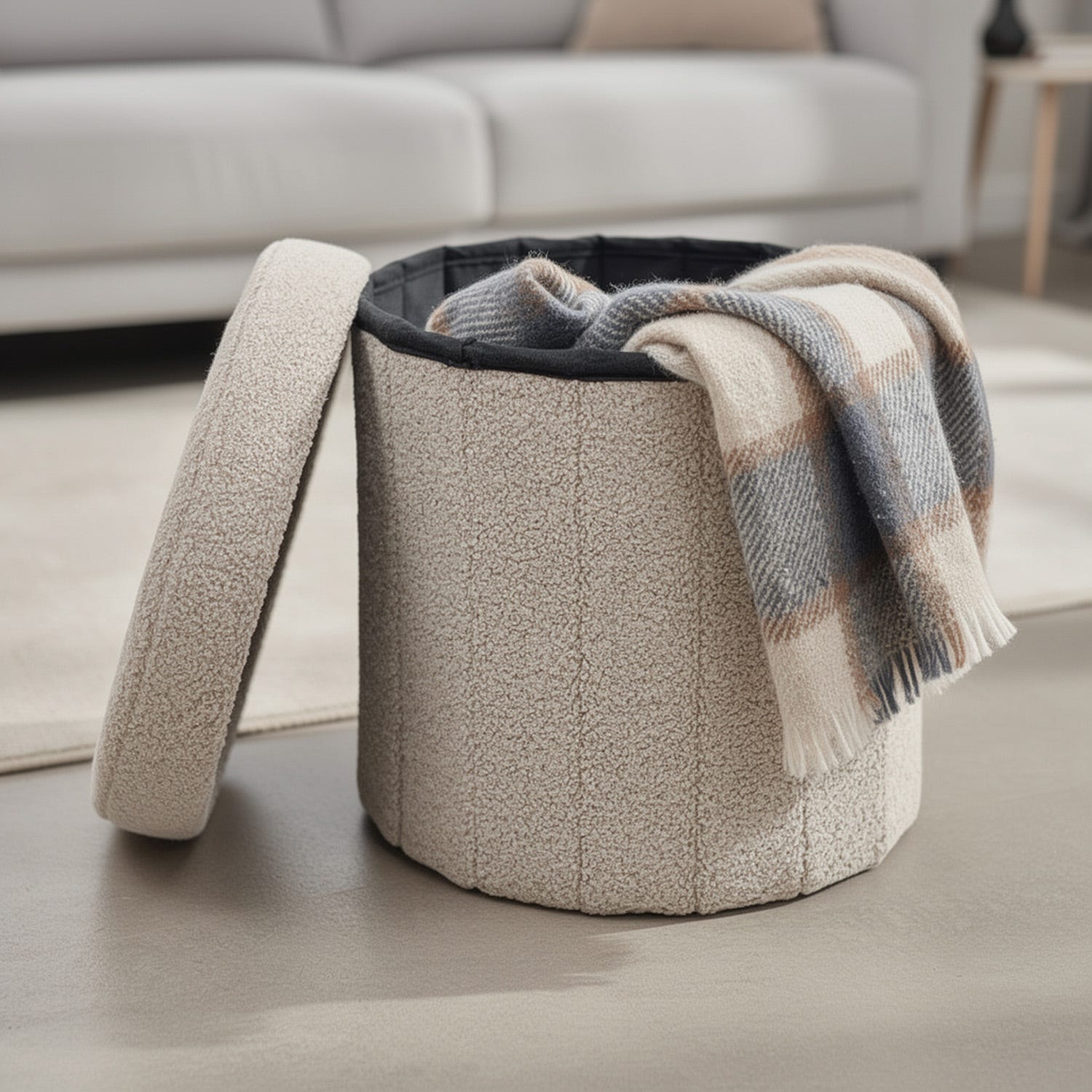 Pouf contenitore tondo 39x39 cm bianco