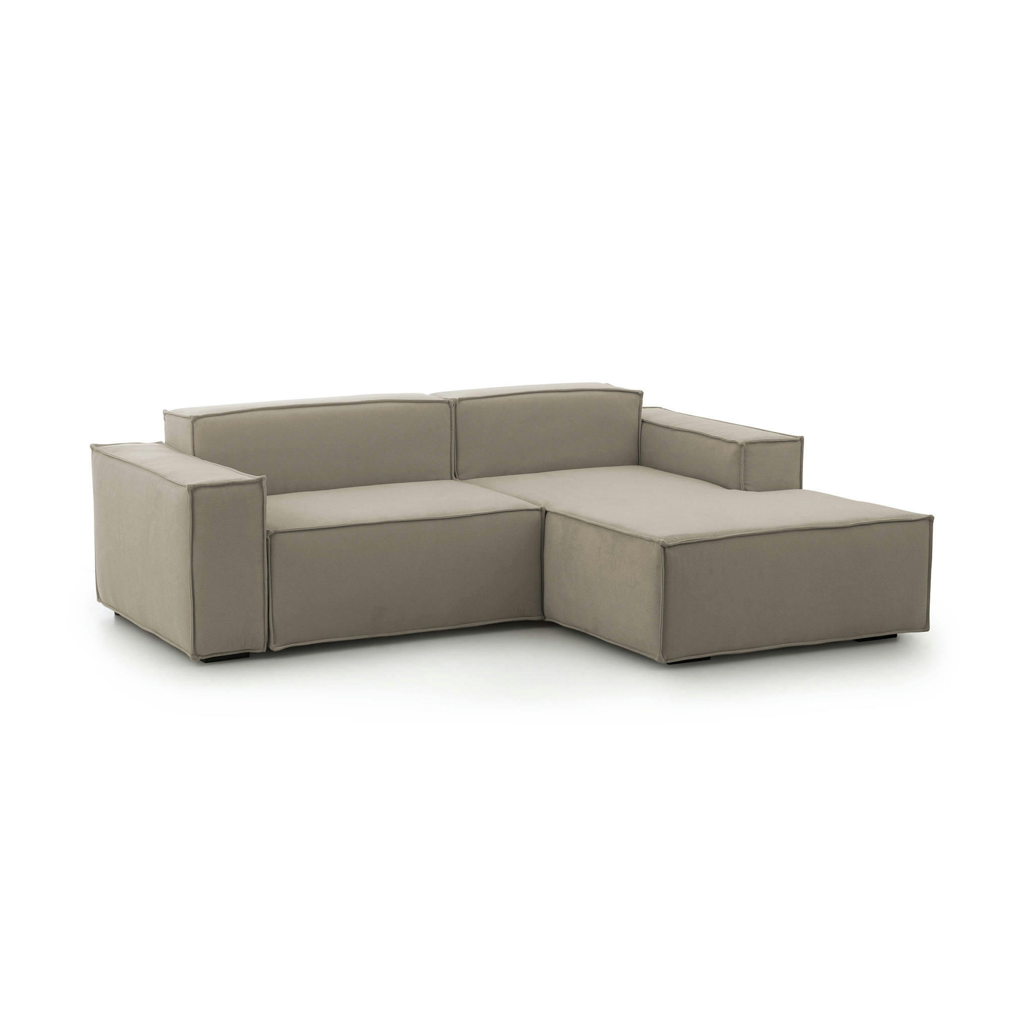 DLORENZ - Canapé d'angle 2 places en tissu gris tourterelle