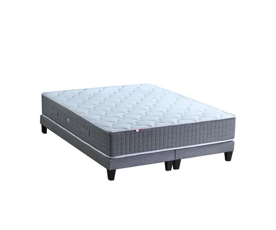 ENSEMBLE MAX - Ensemble matelas ressort 7 zones sommier gris 160x200