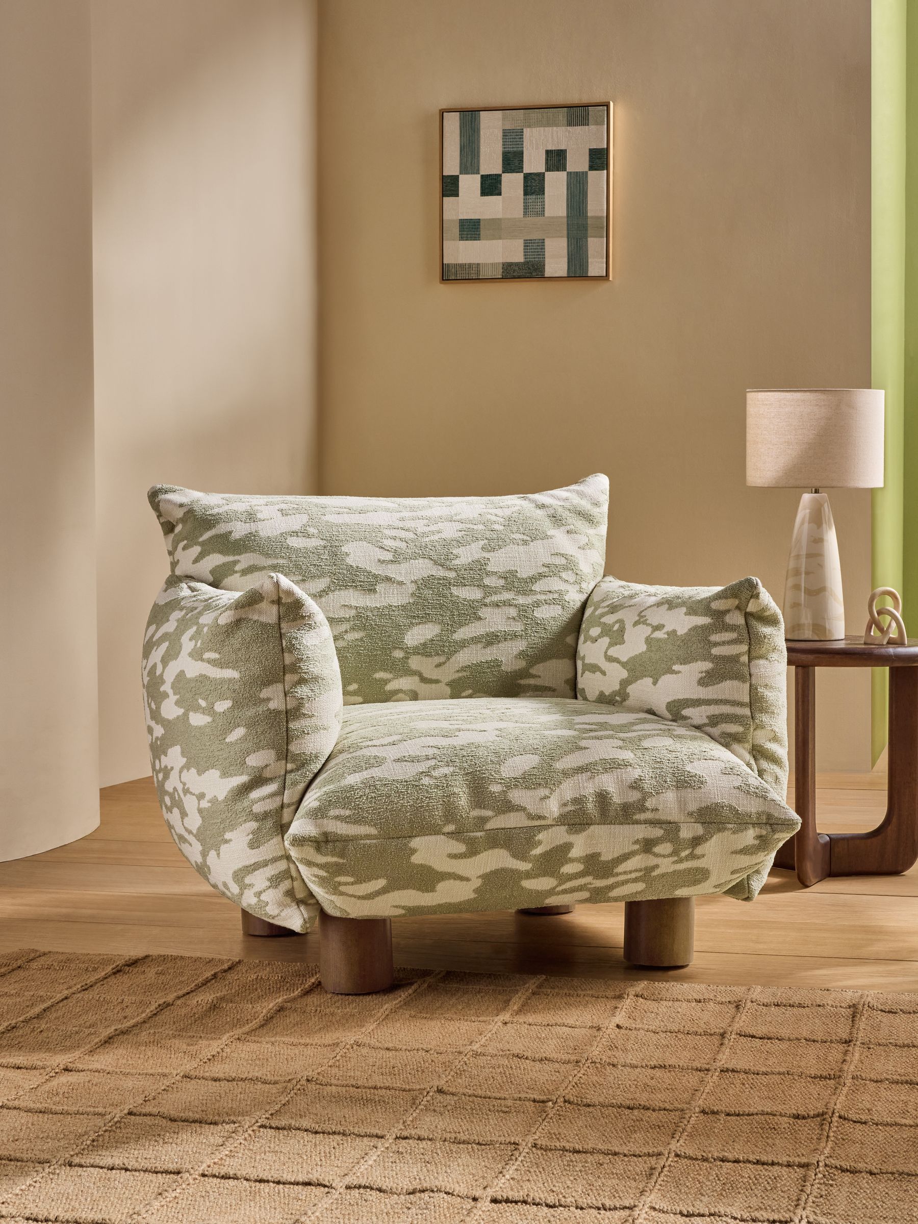 Jude Accent Chair in Embossed Chenille Natural and Sage Green