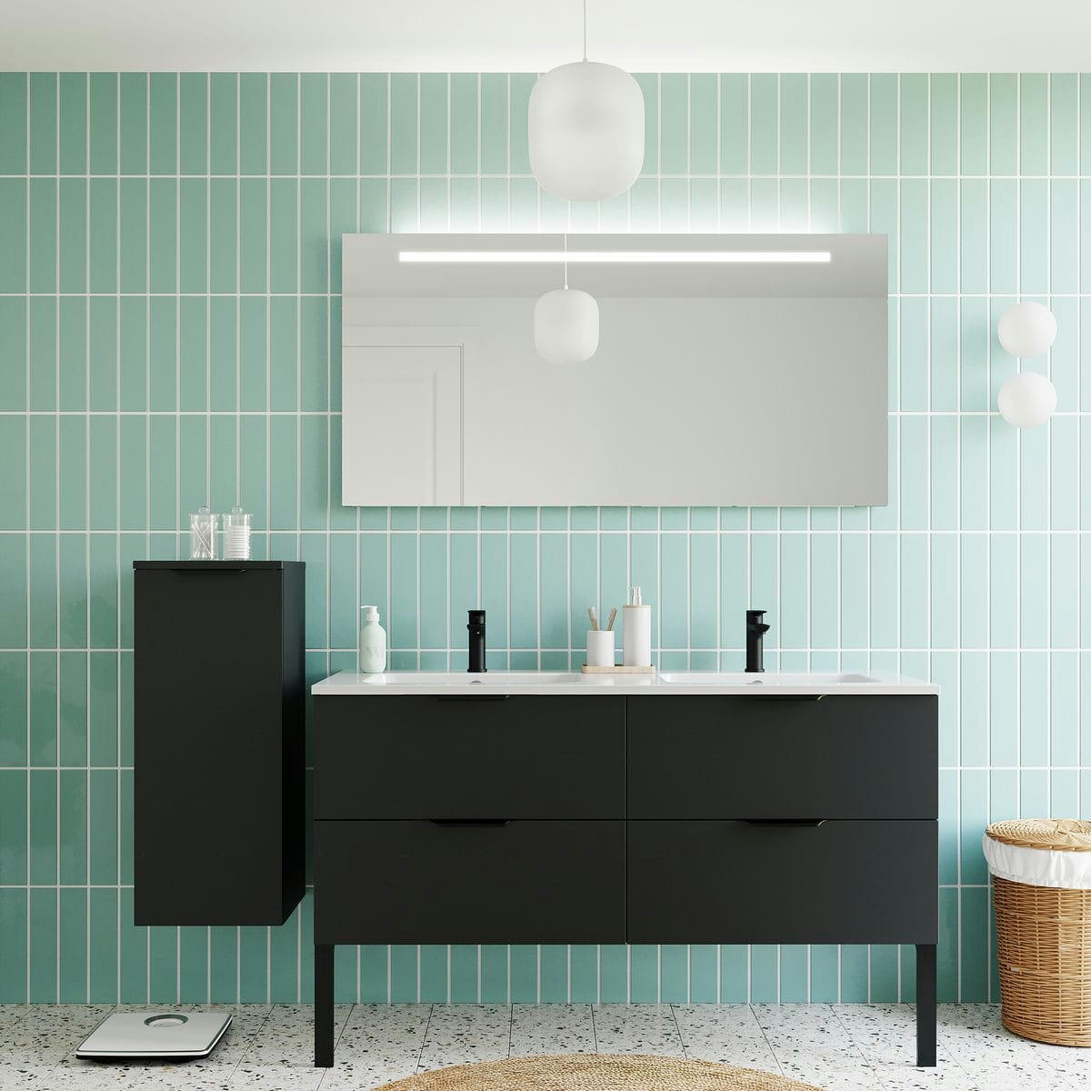 SOHO - Meuble salle de bain double vasque 140cm 4 tiroirs Noir