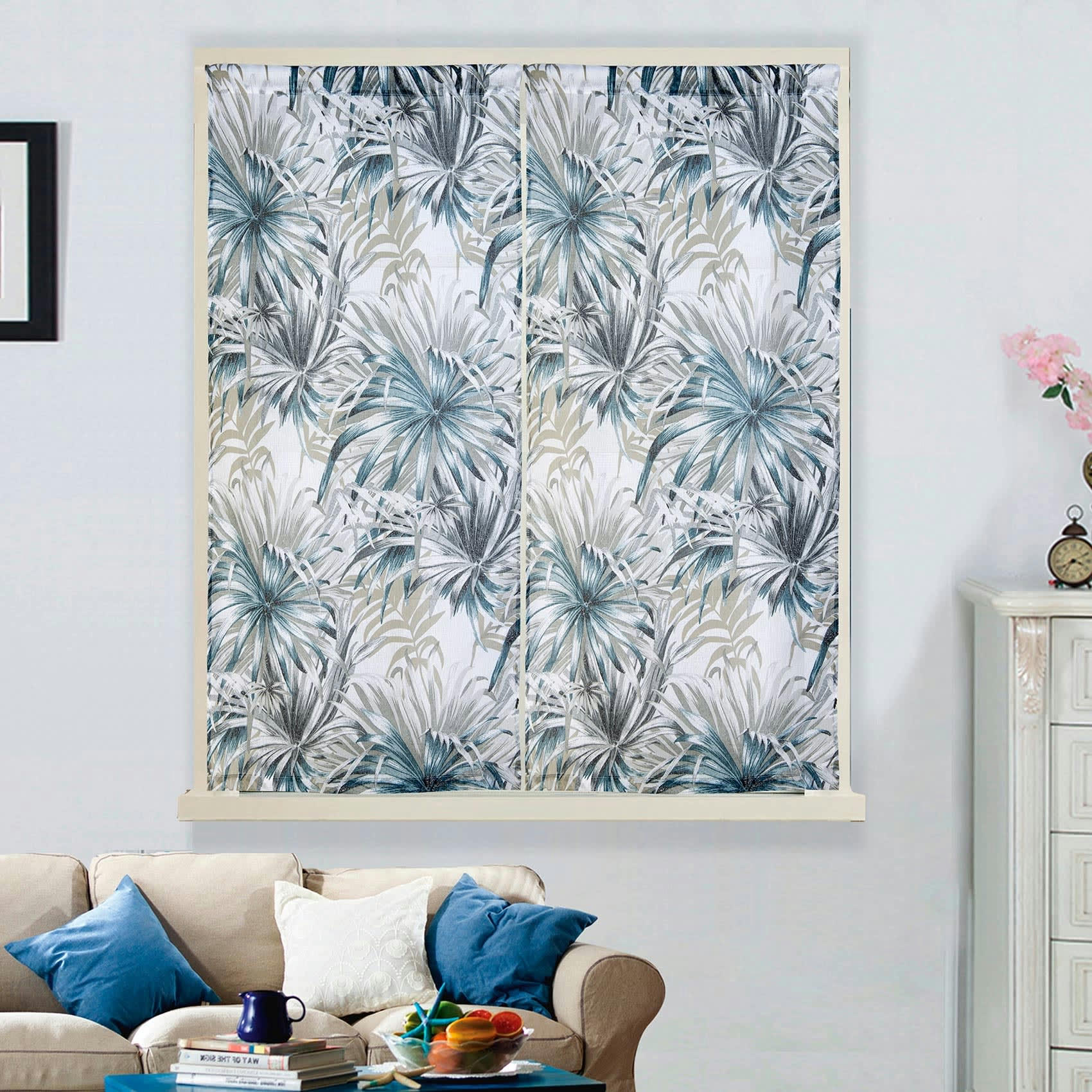 - Paire de vitrages droits au style tropical polyester ecru 60x160 cm