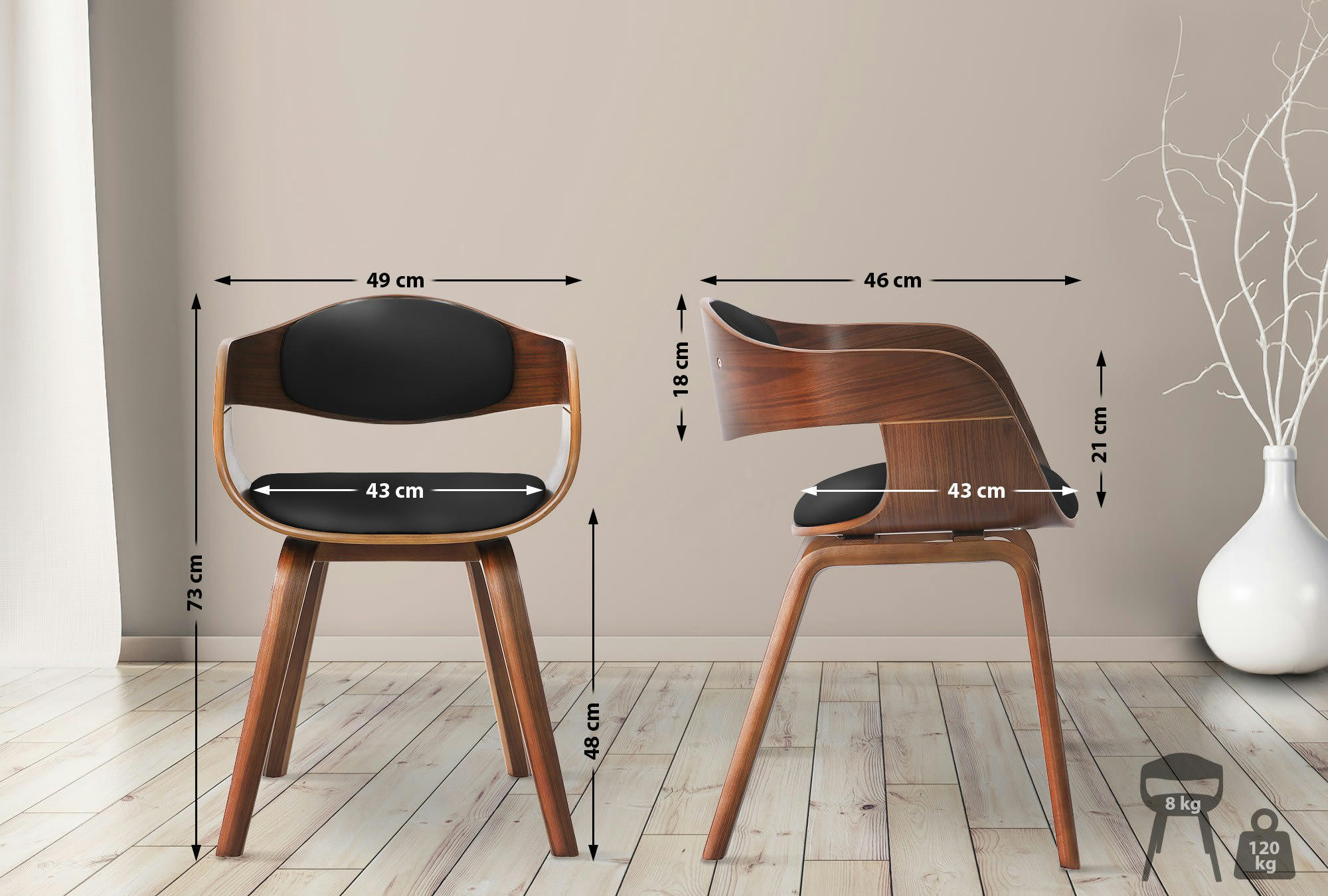 KINGSTON - Lot 2 chaises avec pieds en bois assise en similicuir Noyer / Noir