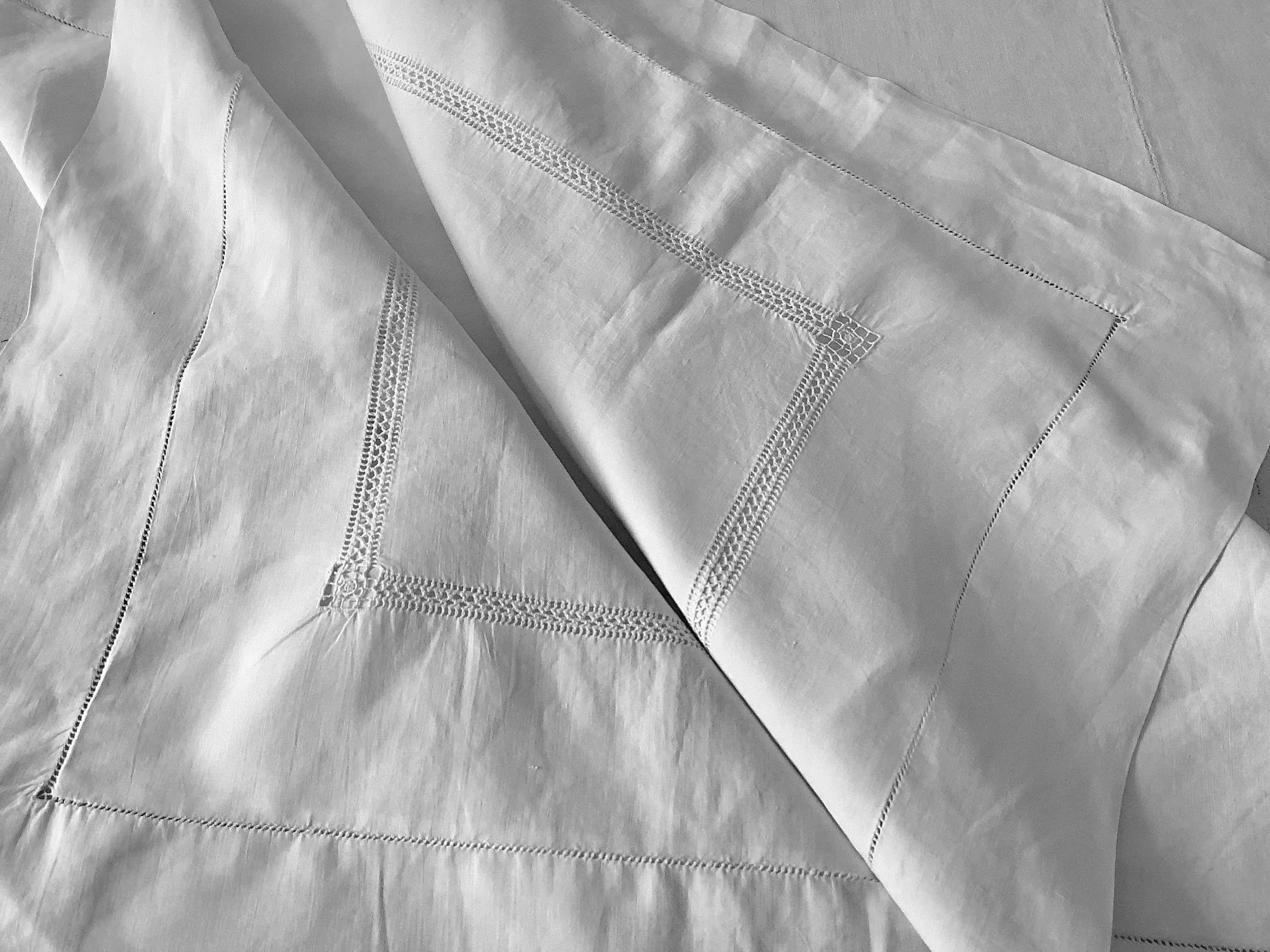 Lovely Simple Large French Pure Linen Pillow Sham Hand Needlework