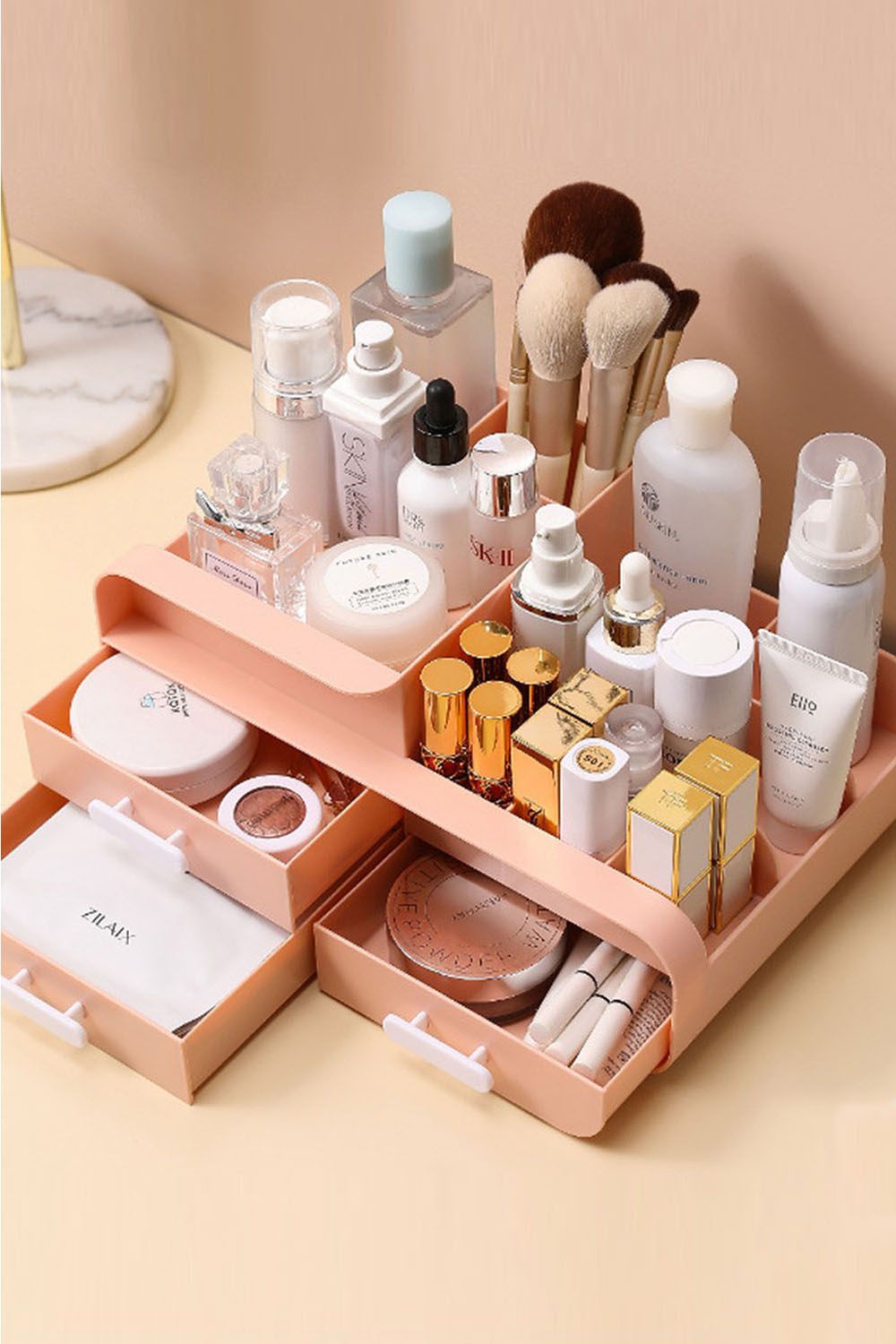 Living and Home Makeup Desktop Organizer Cosmetic Storage Gift Set with 3 Drawers