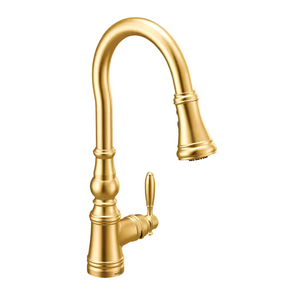 Moen® Weymouth Single Handle High Arc Pull Down Sprayer Kitchen Faucet with Power Boost, Brushed Gold