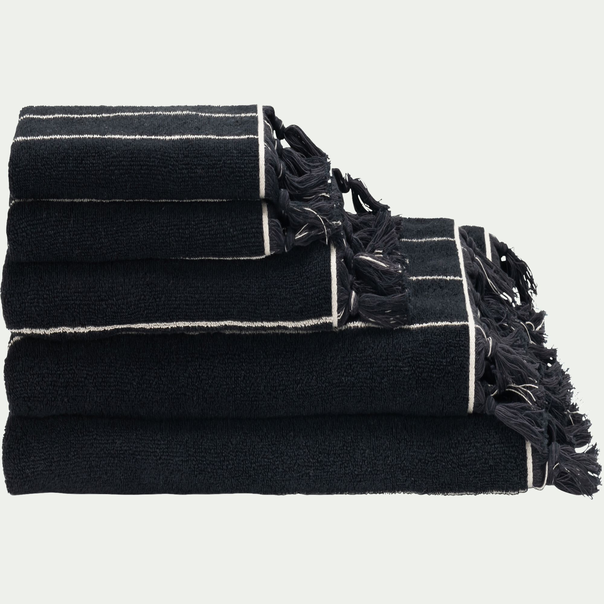 PISELLI - Lot de 2 serviettes invités rayée en coton 30x50cm - noir