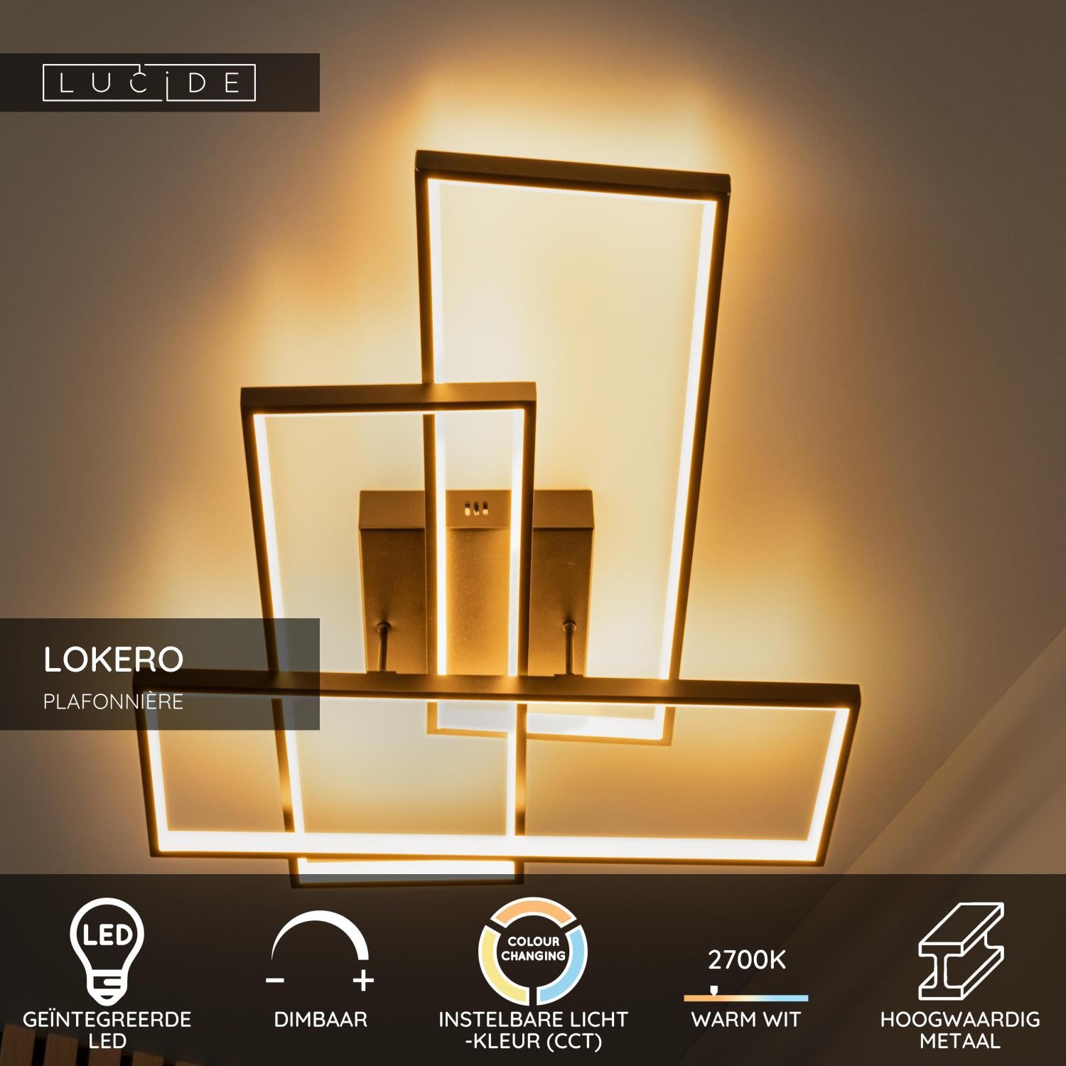 Lucide LOKERO Plafonnière - Zwart