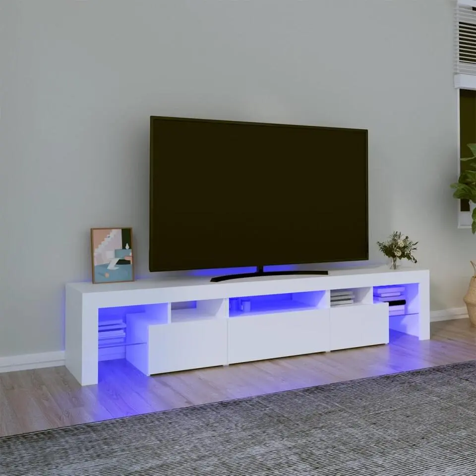 vidaXL - LED TV-meubel met 3 deuren en glas legplanken - Wit - 200x36.5x40 cm