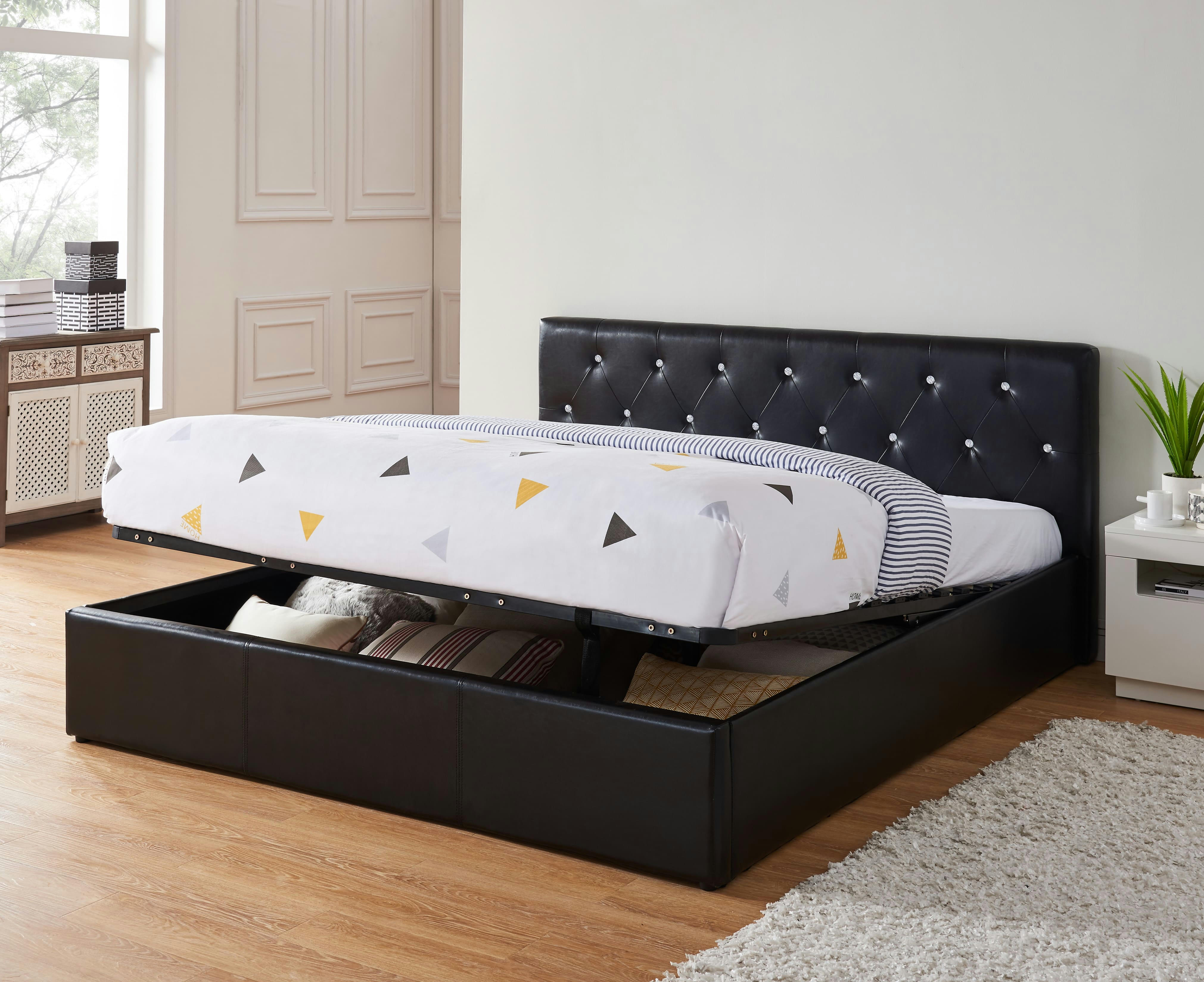 BAHIA - Lit coffre  simili noir 180x200 sommier inclus