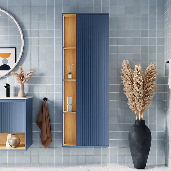 Meuble Colonne Armoire suspendue Bleu azur mat MDF 60x24x170cm (LxHxP), Charnières flexibles gauche/droite - BELDIVO