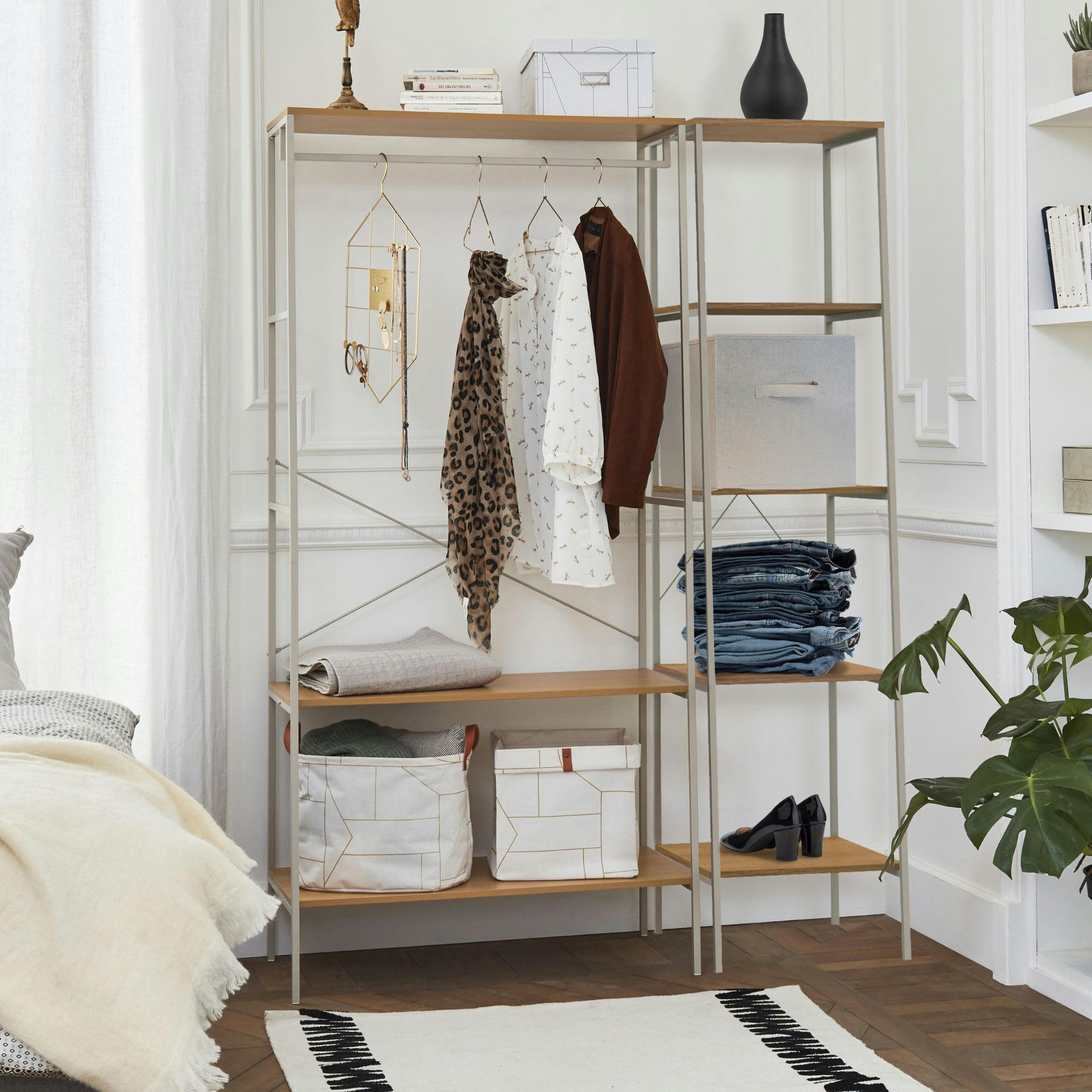 - Armoire penderie en métal avec aspect chêne beige 192x90x45cm