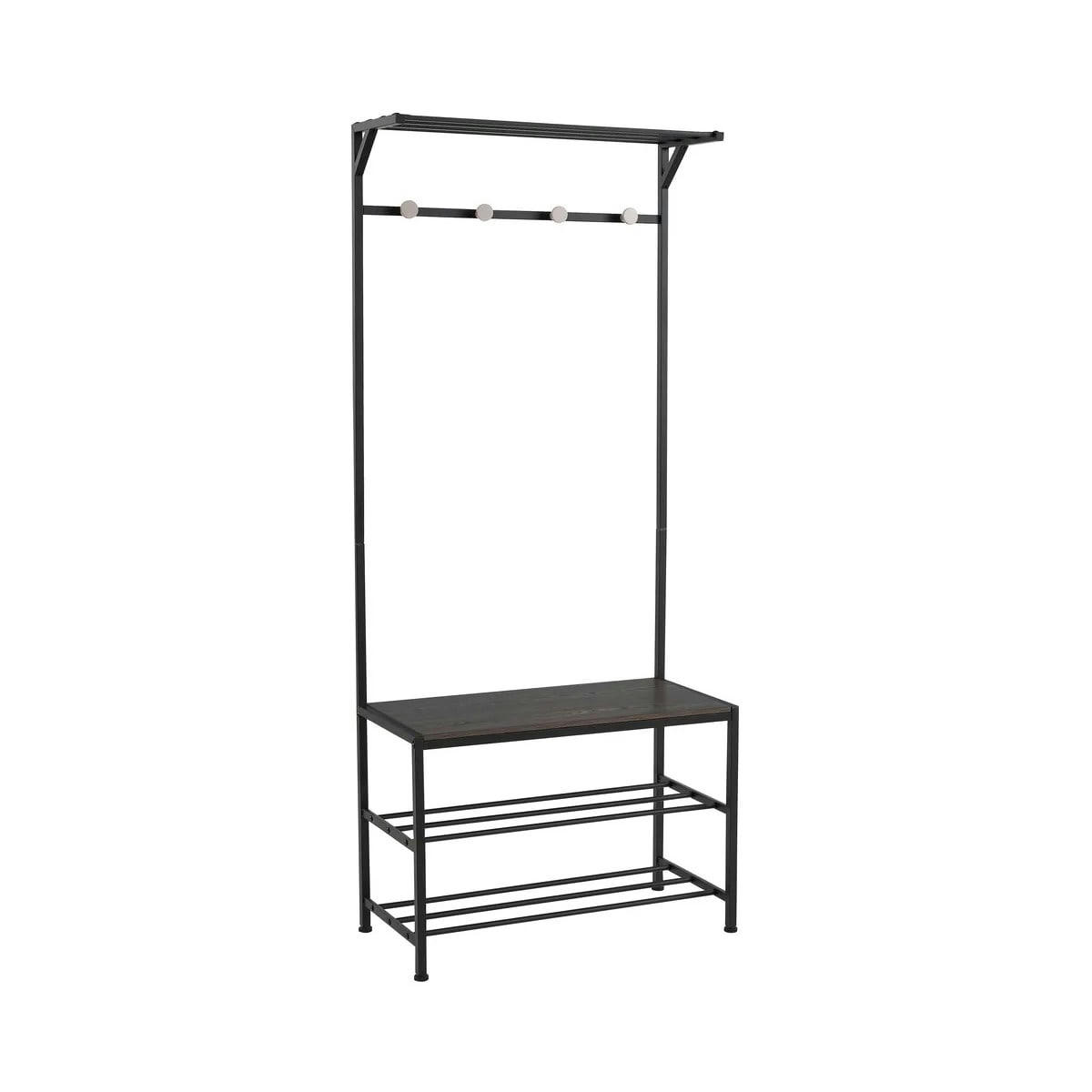 MÉTAL - Meuble d'entrée banc + portemanteau bois et métal noir