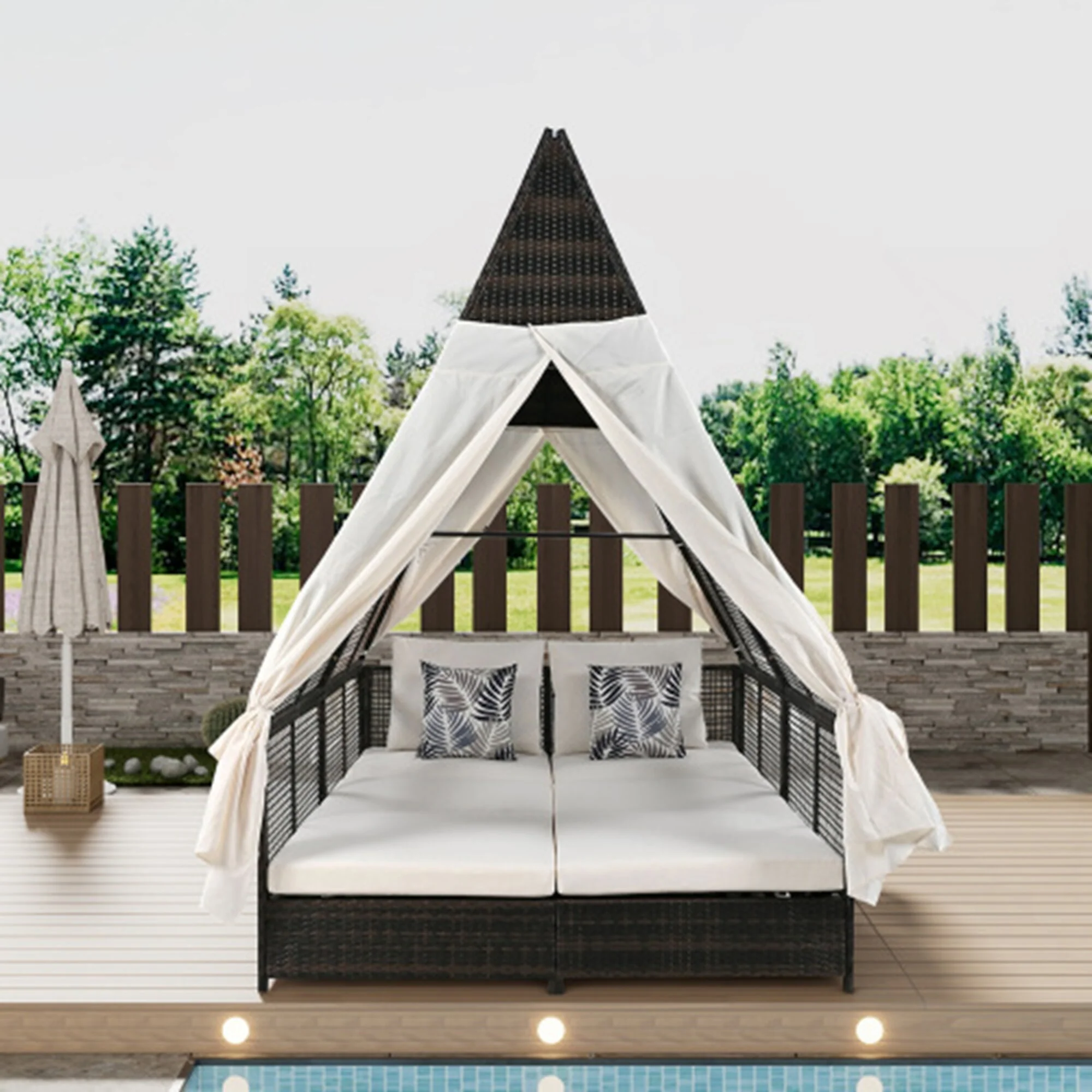 Outdoor Daybed Patio Lounge Bed with Adjustable Backrest for Garden