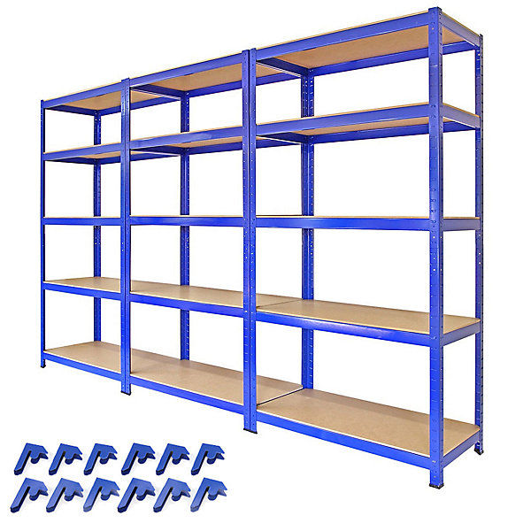 Monster Racking - Lot de 3 Rayonnages T-Rax en Acier Bleu 90cm x 45cm x 180cm &Connecteurs de Baies