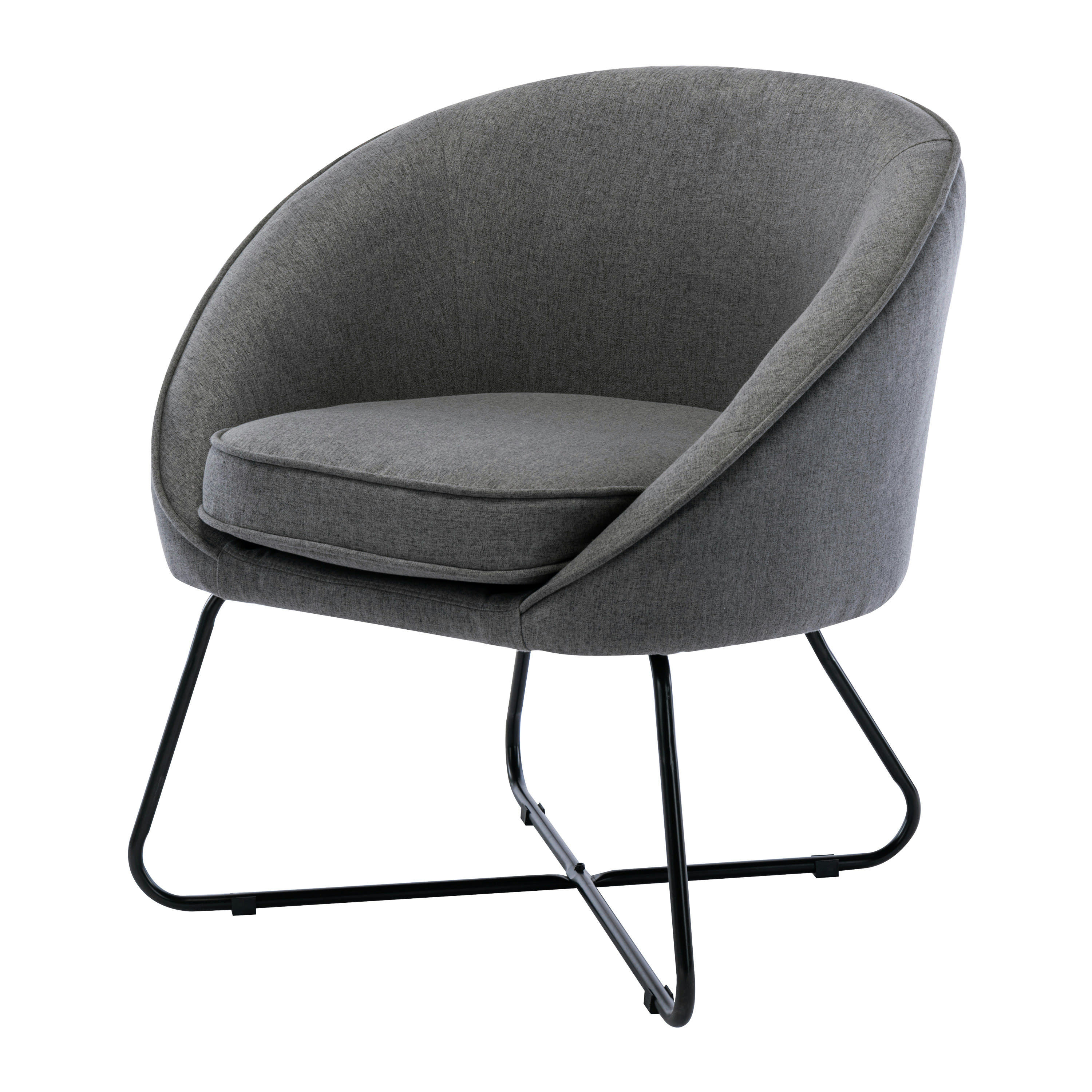 JONAS - Fauteuil design tissu gris pieds métal noir