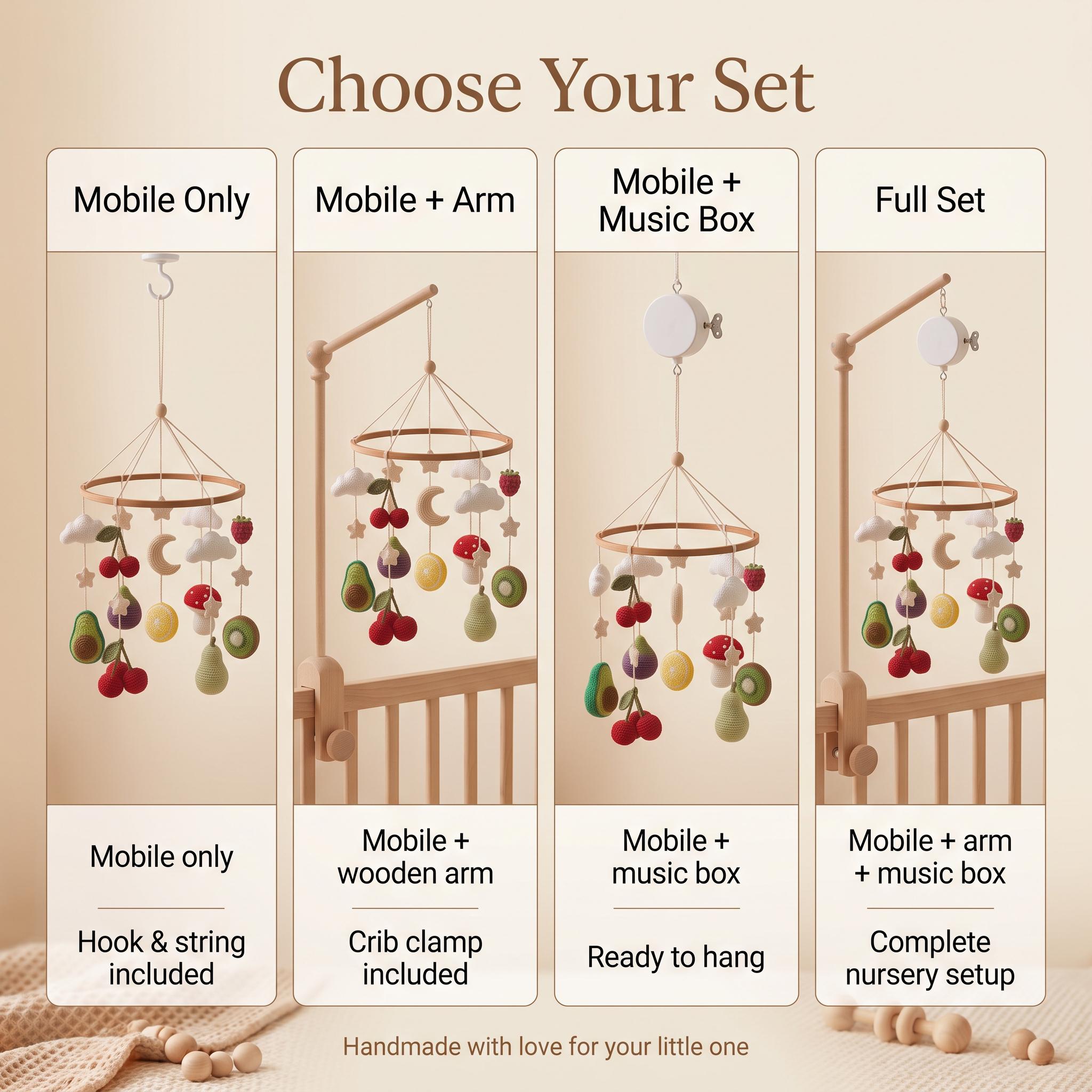 Fruit Baby Mobile for Crib, Montessori Nursery Mobile, Colorful Baby Mobile, Wooden Crib Mobile with Cherries Lemon Avocado Baby Shower Gift